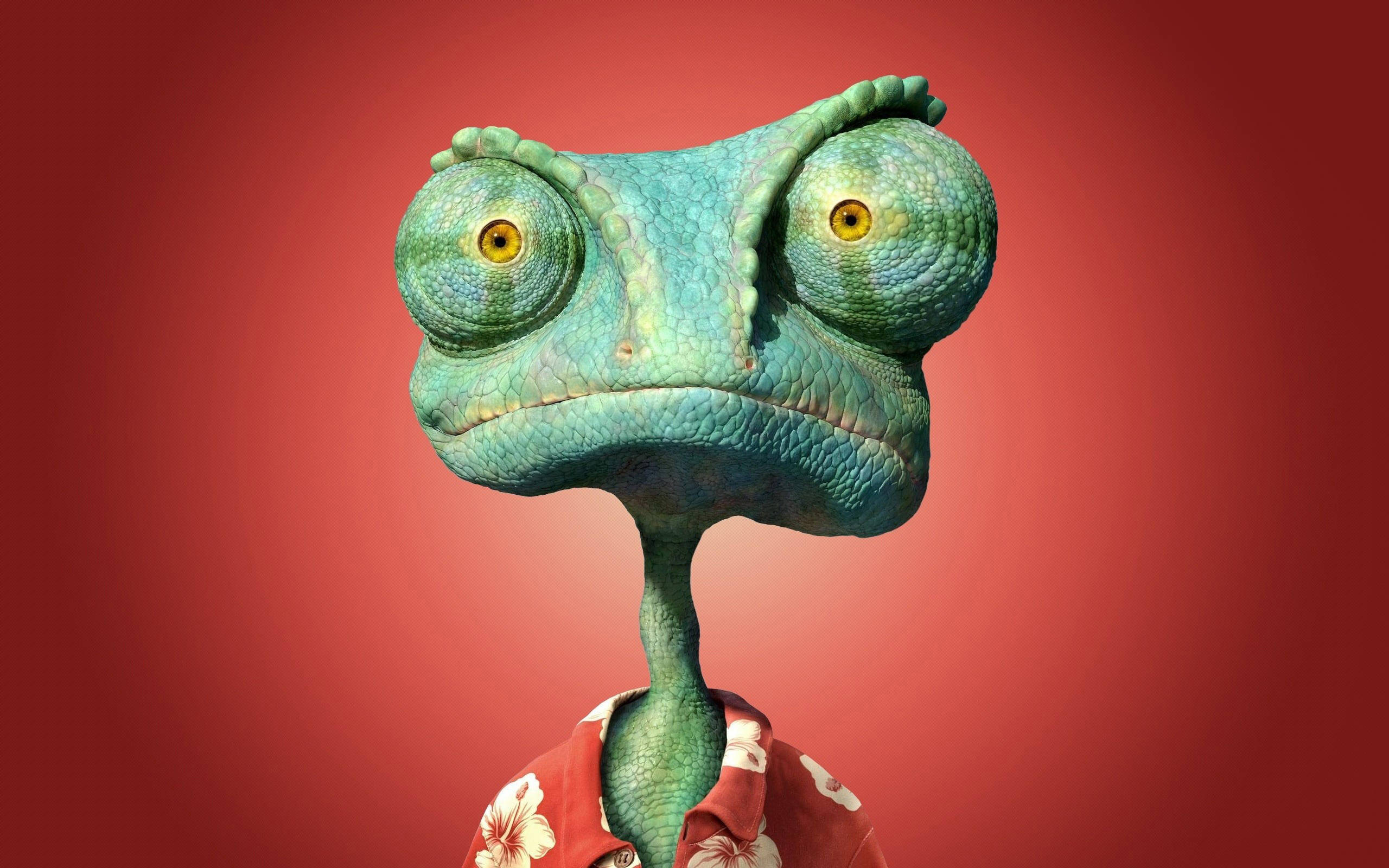 Rango, green chameleon, large yellow eyes, 2K Desktop Wallpaper