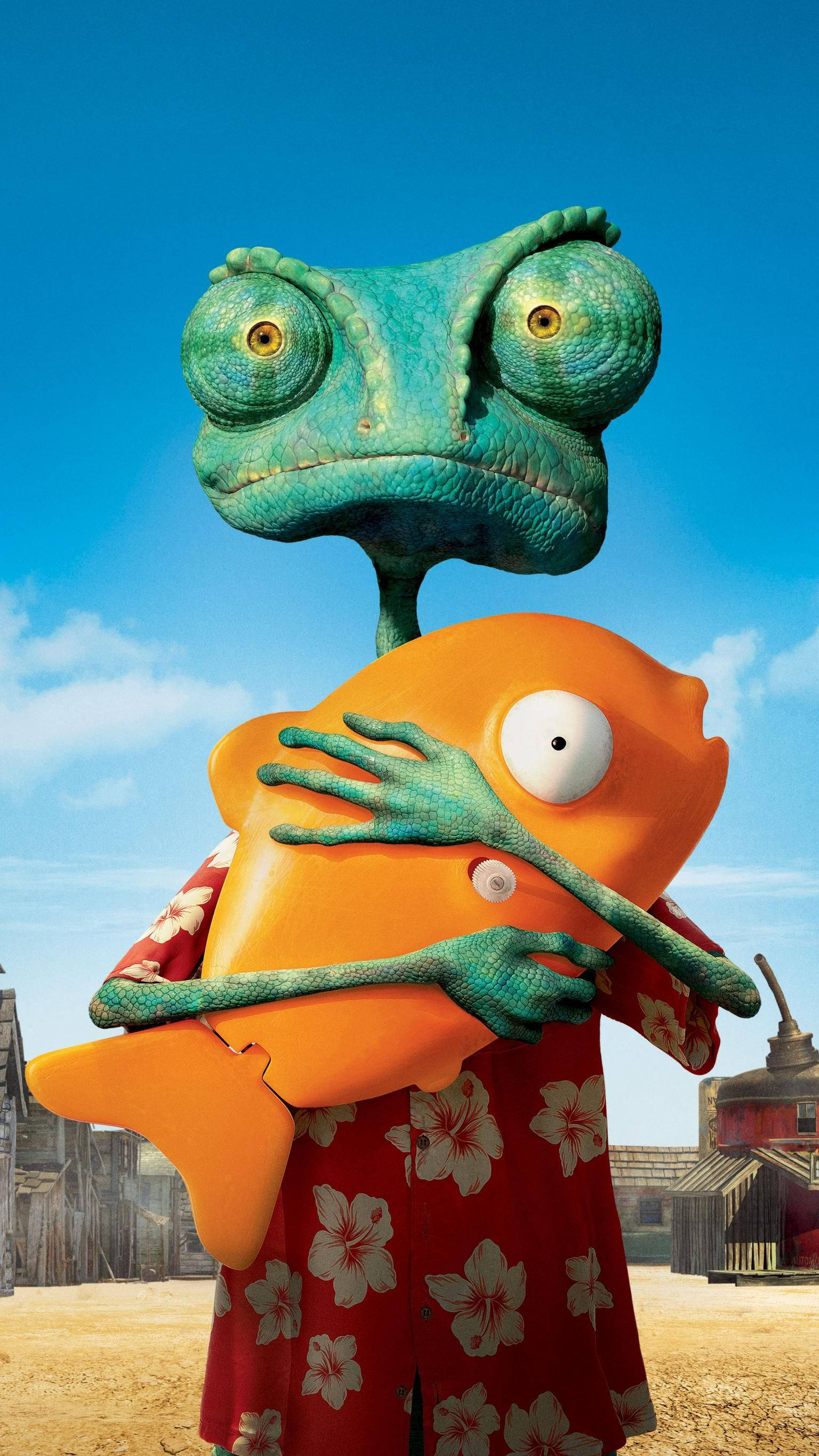 Rango, orange fish, red floral shirt, 2K Phone Wallpaper