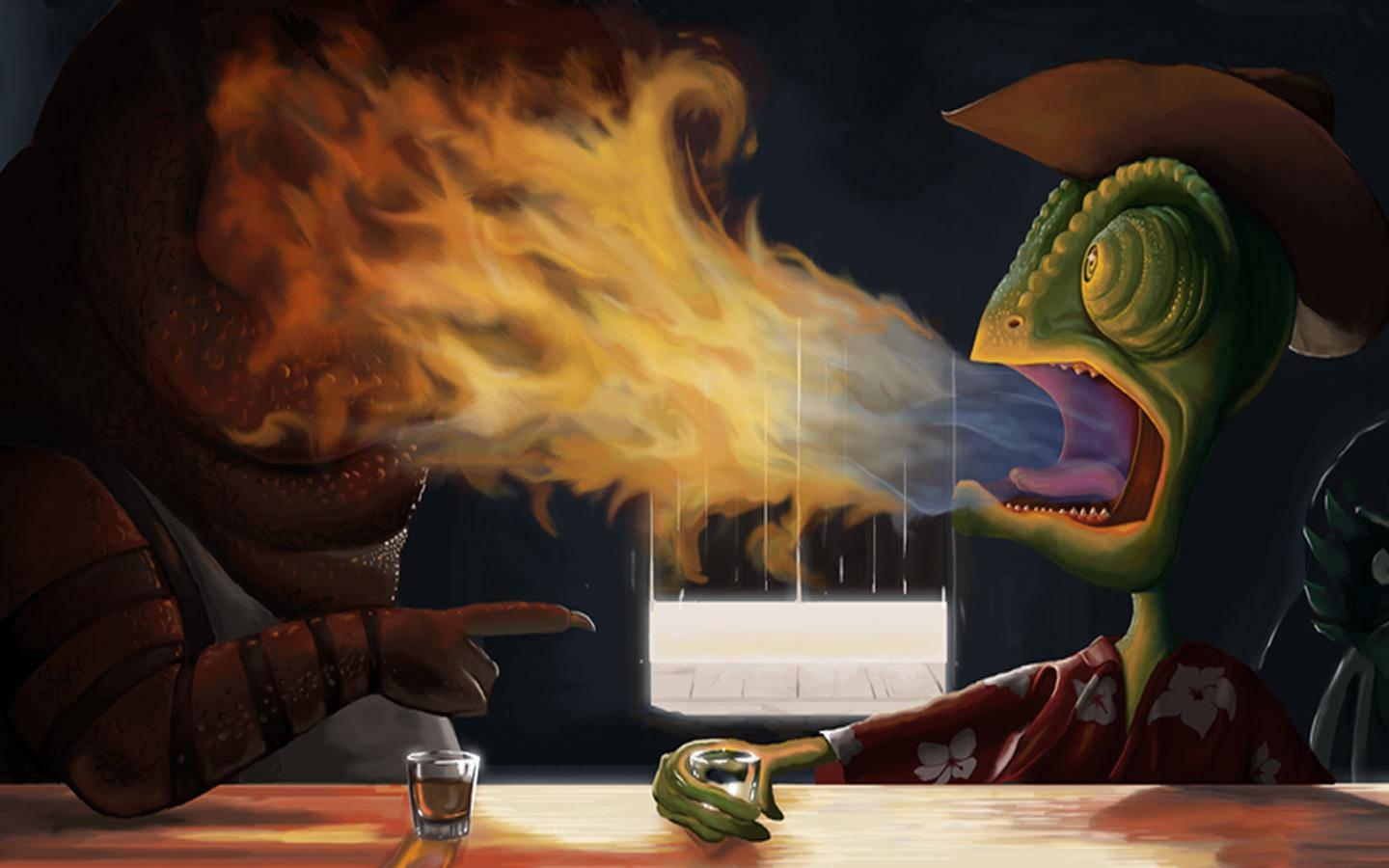 Rango, green chameleon, hat, HD Desktop Wallpaper
