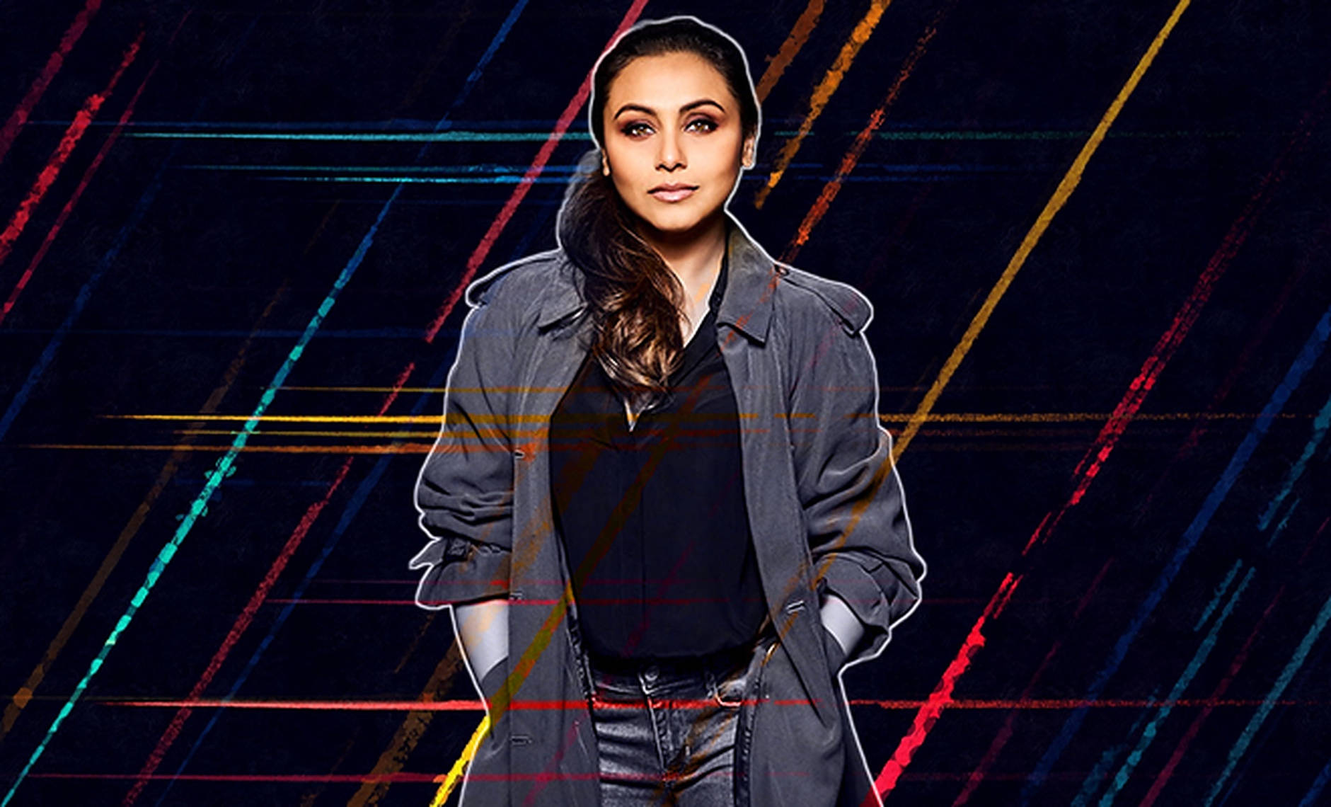 Rani Mukerji, gray trench coat, dark background, HD Desktop Wallpaper