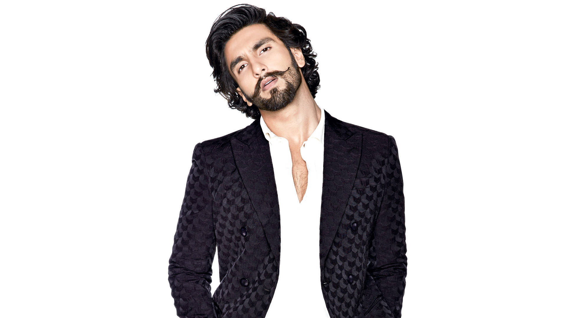 Ranveer Singh, mustache, dark curly hair, Full HD Desktop Wallpaper