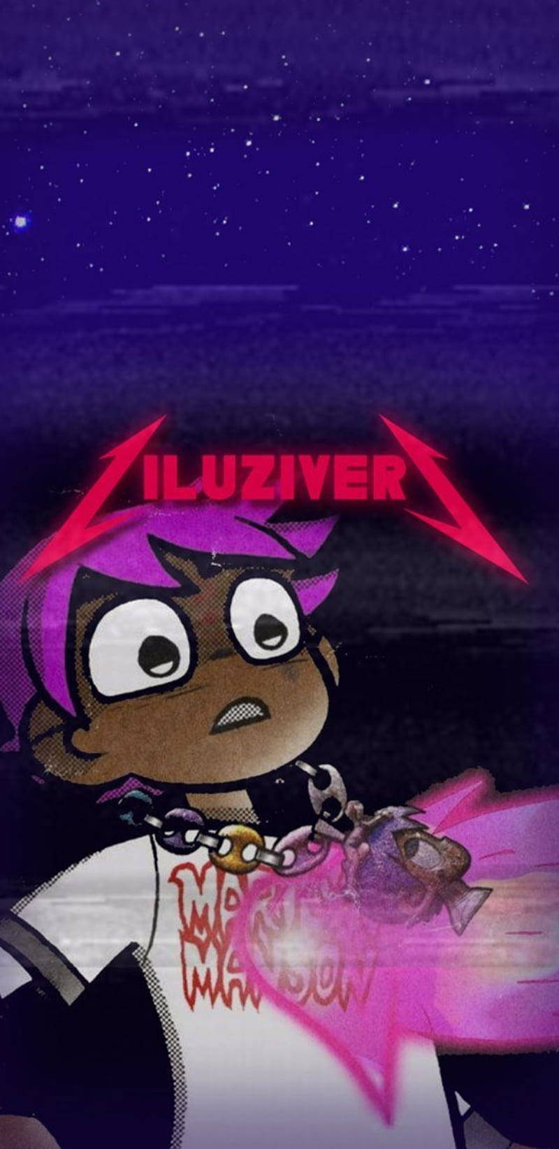 purple hair, star in the background, glowing pink fish, HD Phone Wallpaper