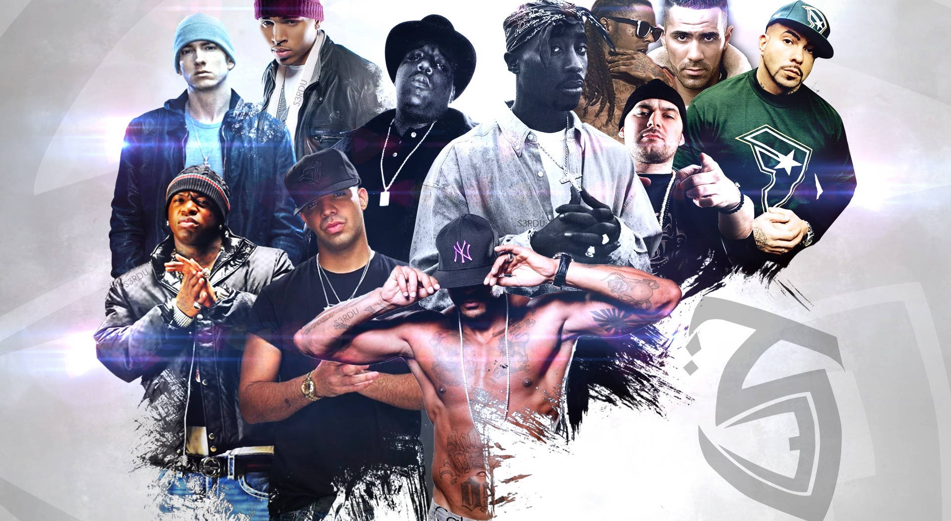 Rap Computer, hip hop artists, stylized gray background, Full HD Desktop Wallpaper