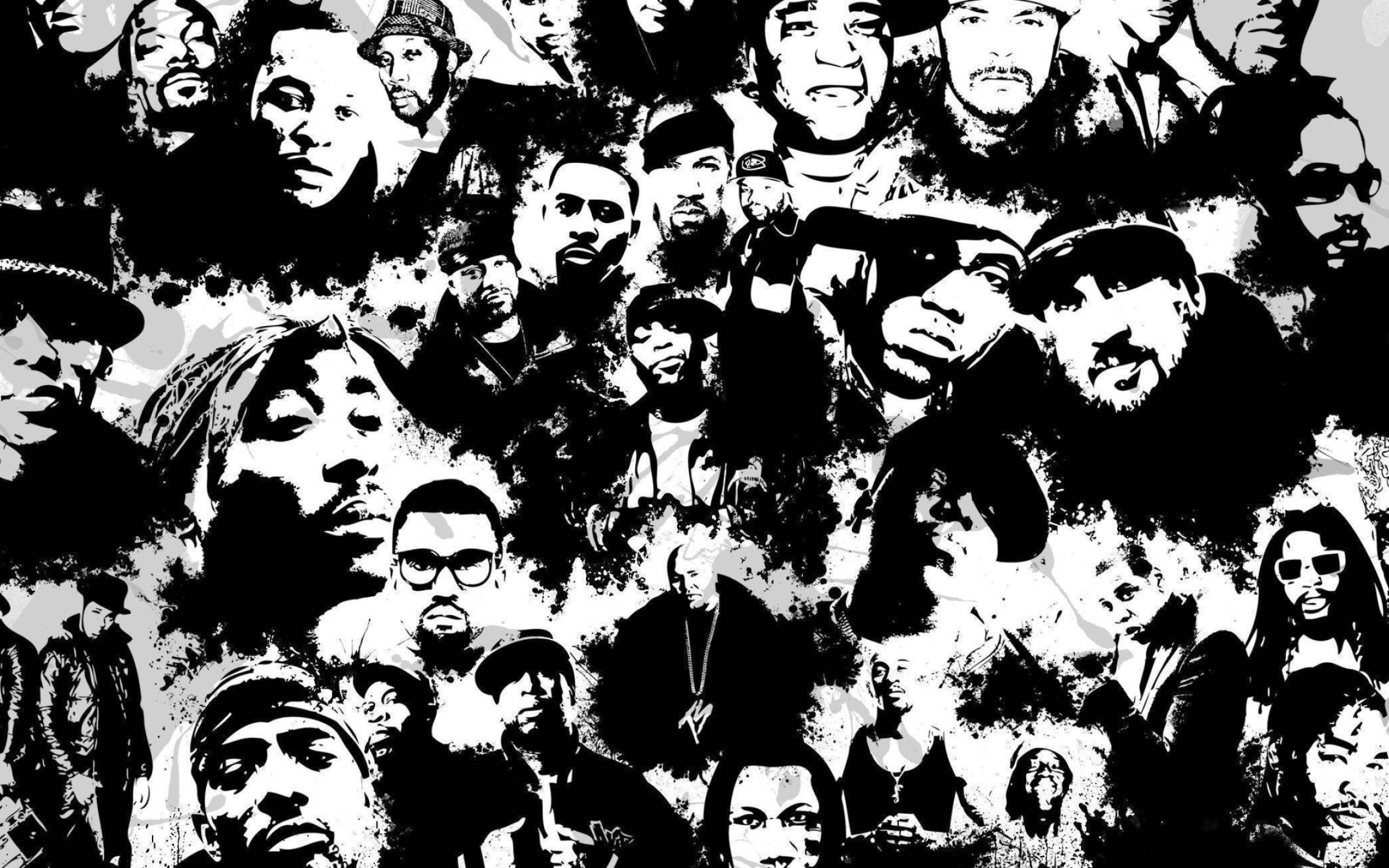 Rap Computer, black and white, stylized hip-hop artist portraits, 2K Desktop Wallpaper