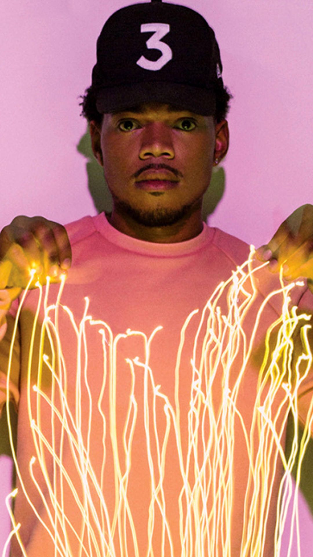 Rapper_with_Light_Trails, black cap, pink shirt, Full HD Phone Wallpaper