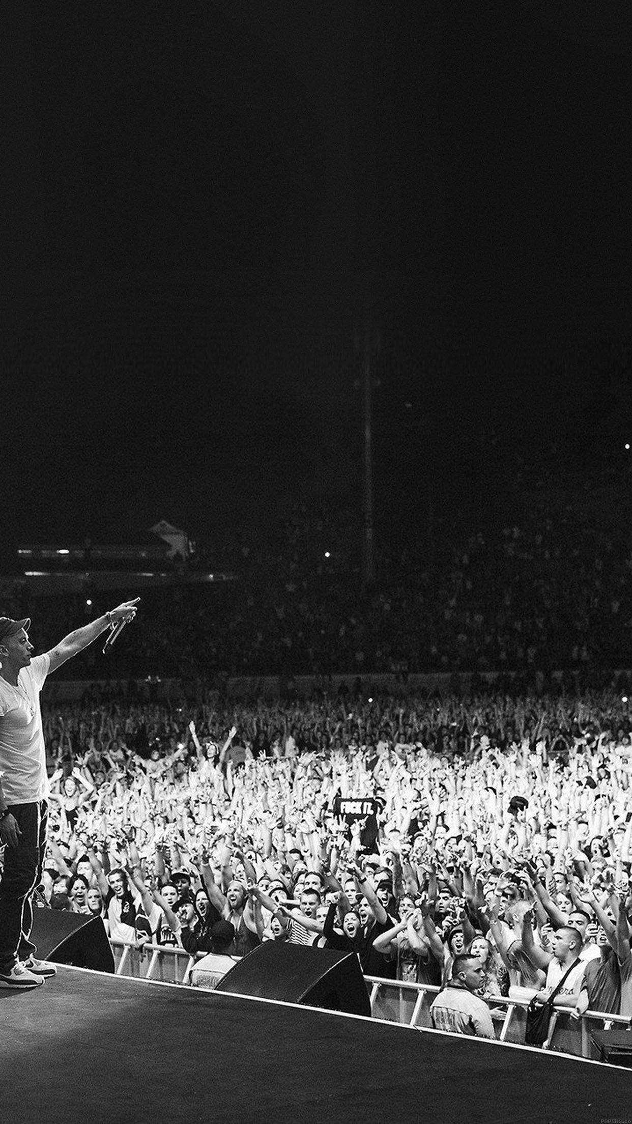 Rap Concert Energy B W.JPG, performer on stage at night, massive cheering crowd, Full HD Phone Wallpaper