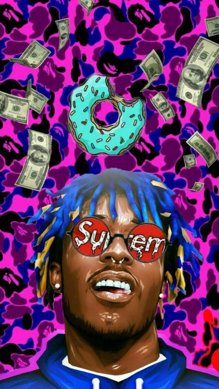 blue hair, Supreme glasses, falling money, HD Phone Wallpaper