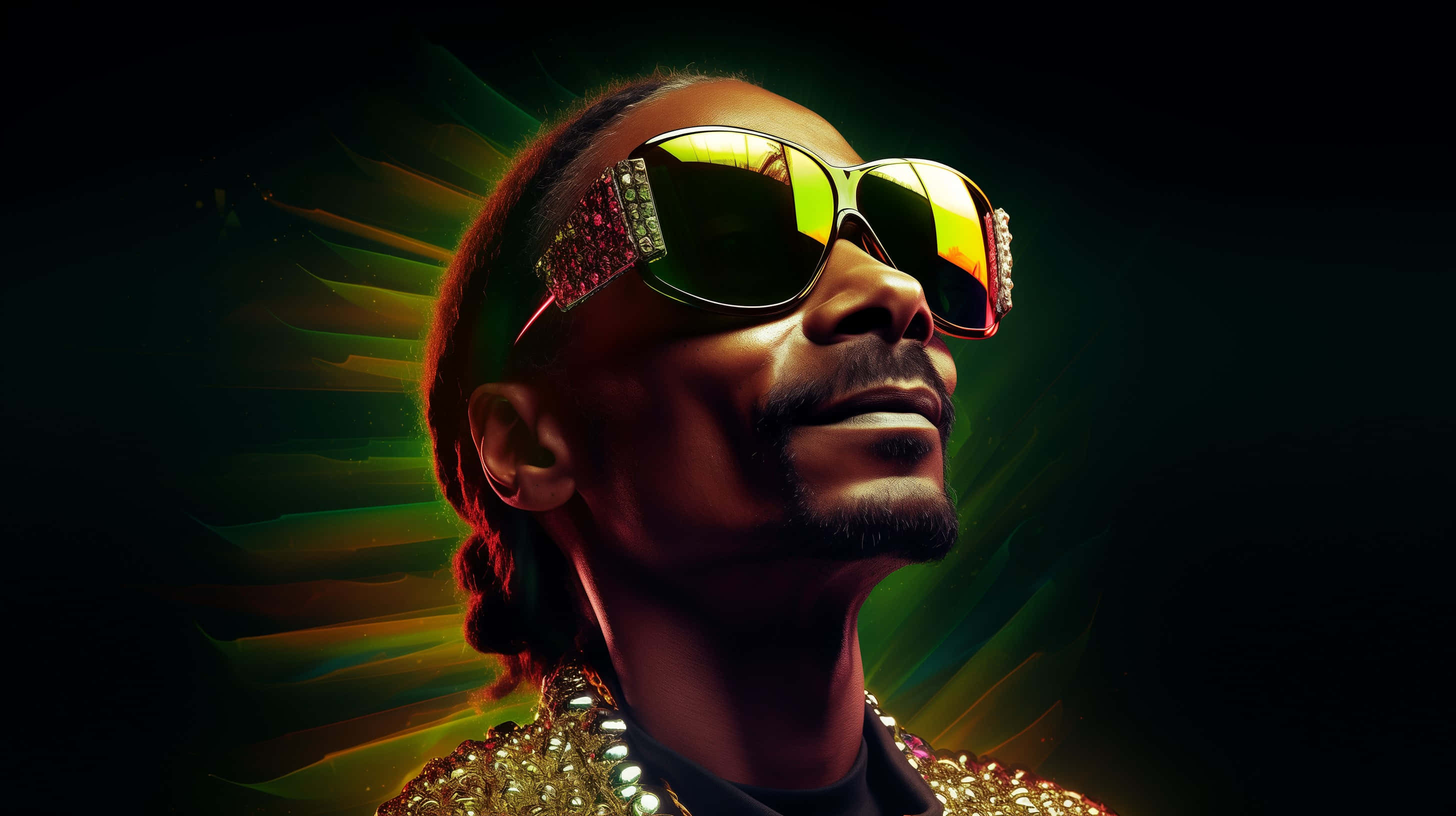 stylish rapper portrait, glowing background, braided hair, 2K Desktop Wallpaper