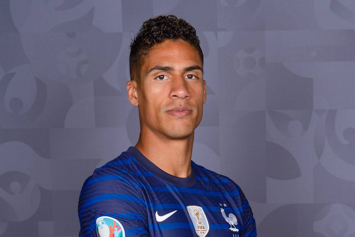 Raphael Varane, blue striped France jersey, gray backdrop, SD Desktop Wallpaper