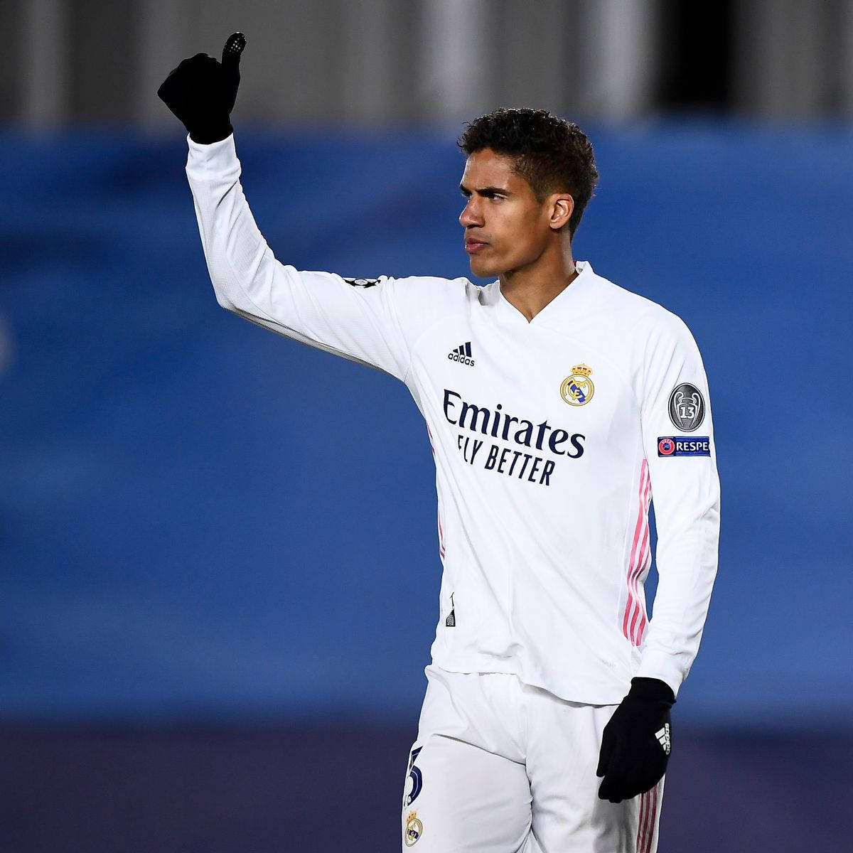 Raphael Varane, black gloves, white Real Madrid kit, SD Desktop Wallpaper