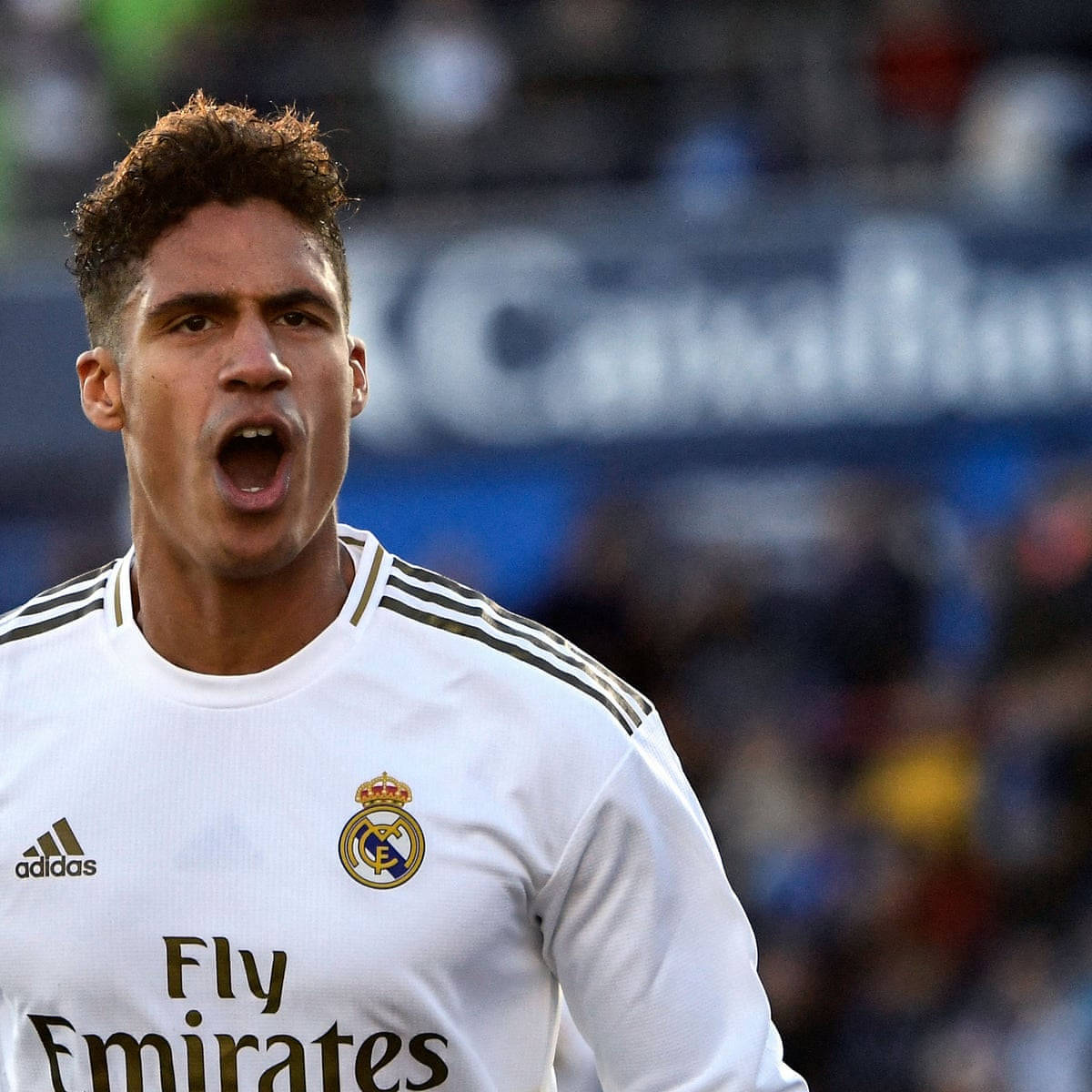 Raphael Varane, white Real Madrid jersey, stadium crowd, SD Desktop Wallpaper