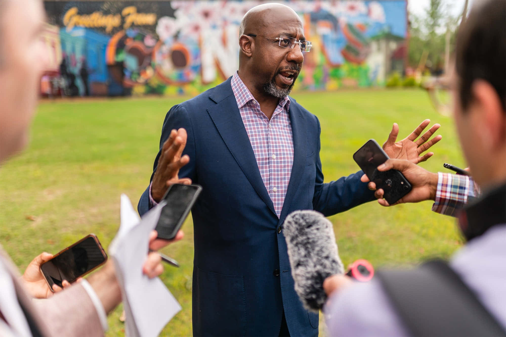 Raphael Warnock, blue suit, outdoors, Full HD Desktop Wallpaper