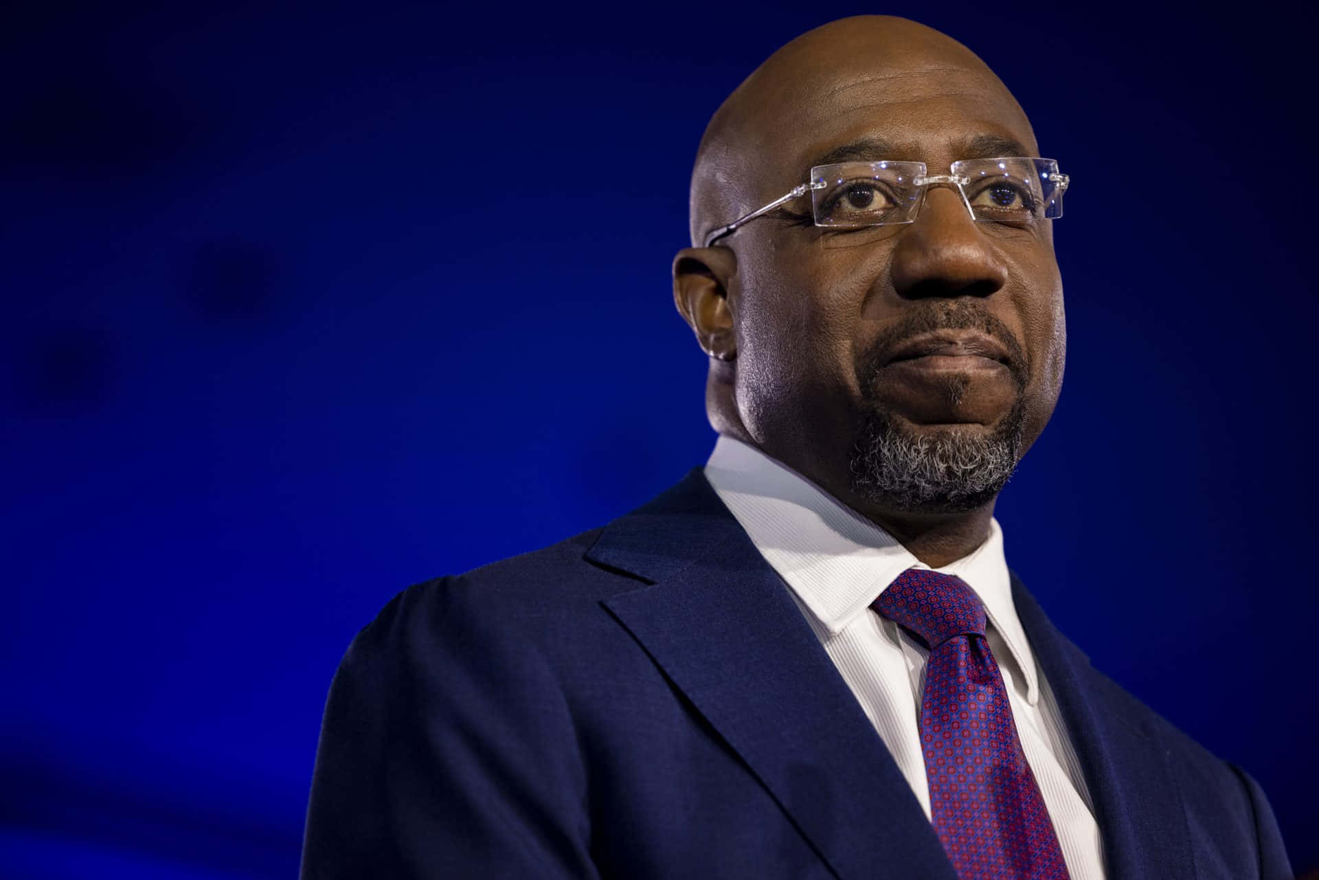 Raphael Warnock, navy suit, patterned tie, Full HD Desktop Wallpaper