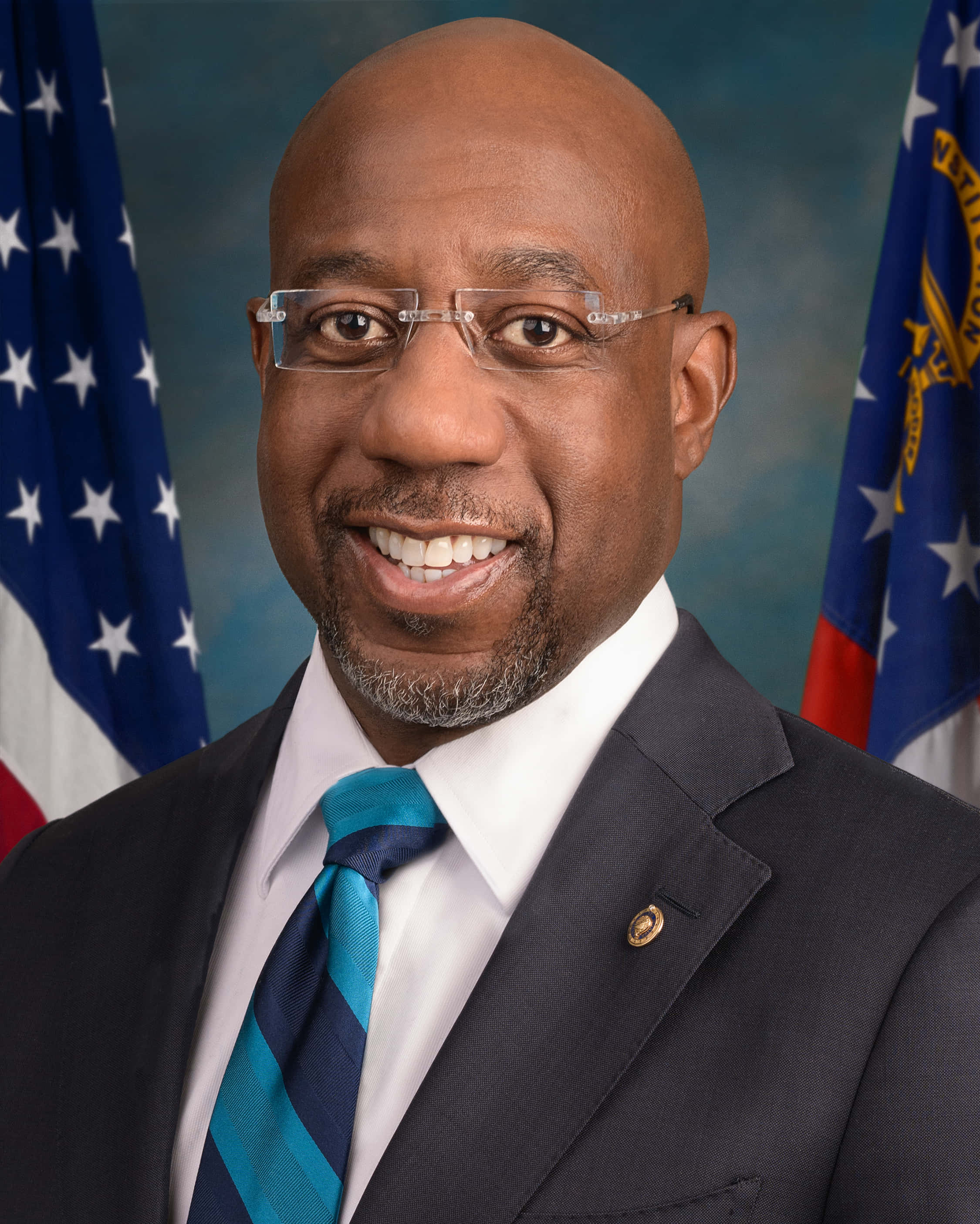 Raphael Warnock, dark suit, blue tie, 2K Phone Wallpaper