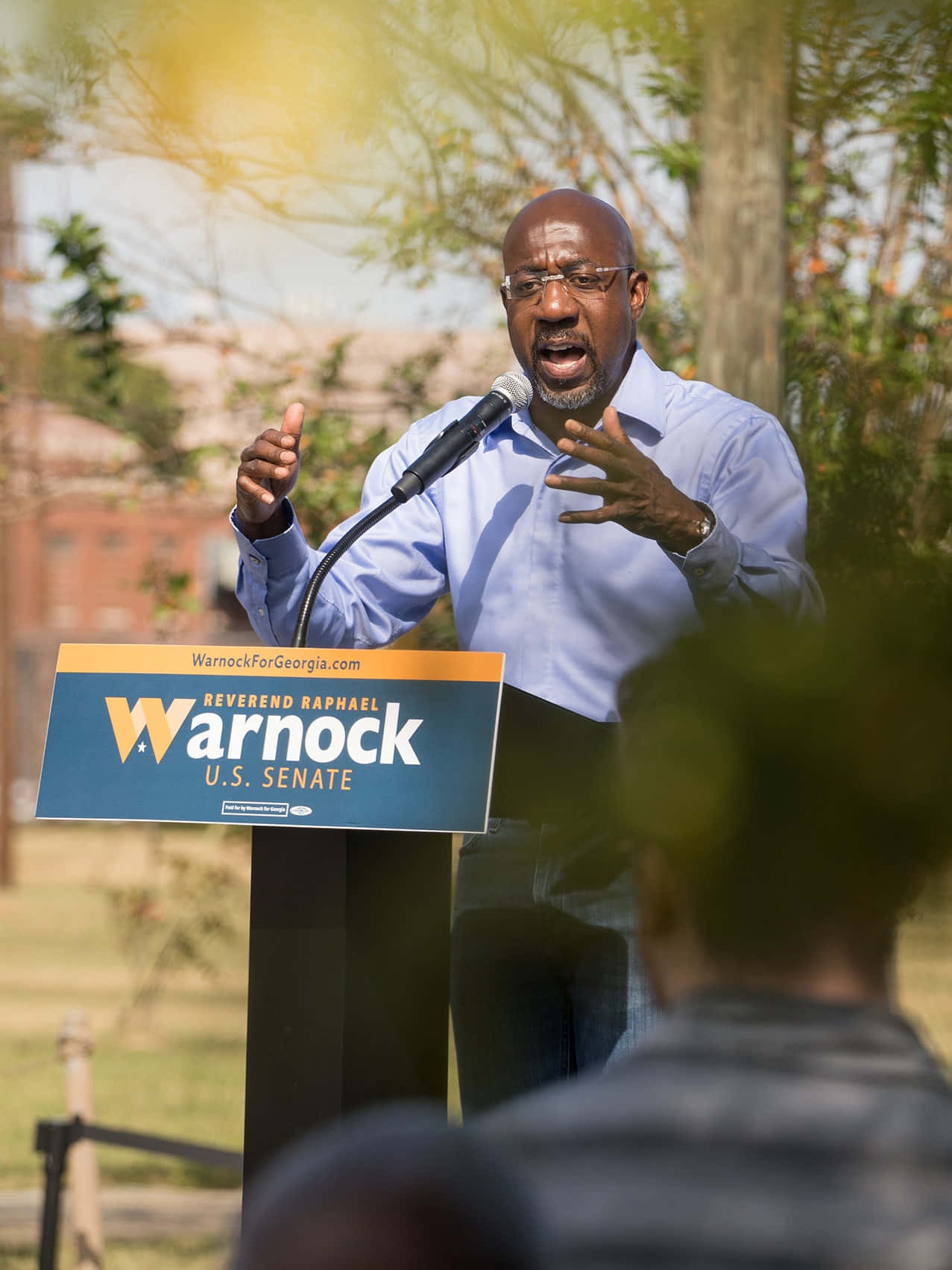 Raphael Warnock, outdoor campaign, trees, HD Phone Wallpaper