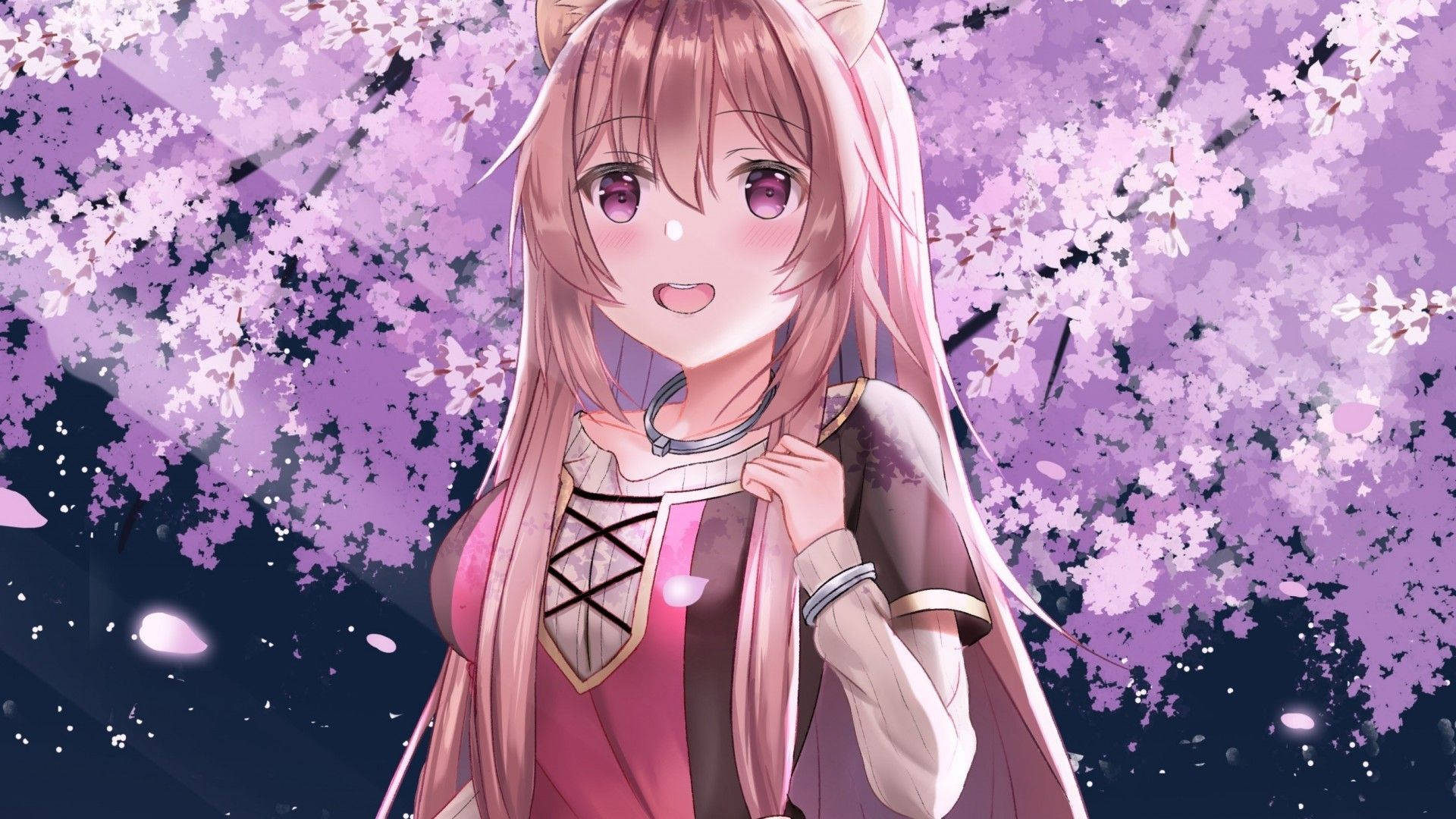 Raphtalia, sakura background, pink hair, Full HD Desktop Wallpaper