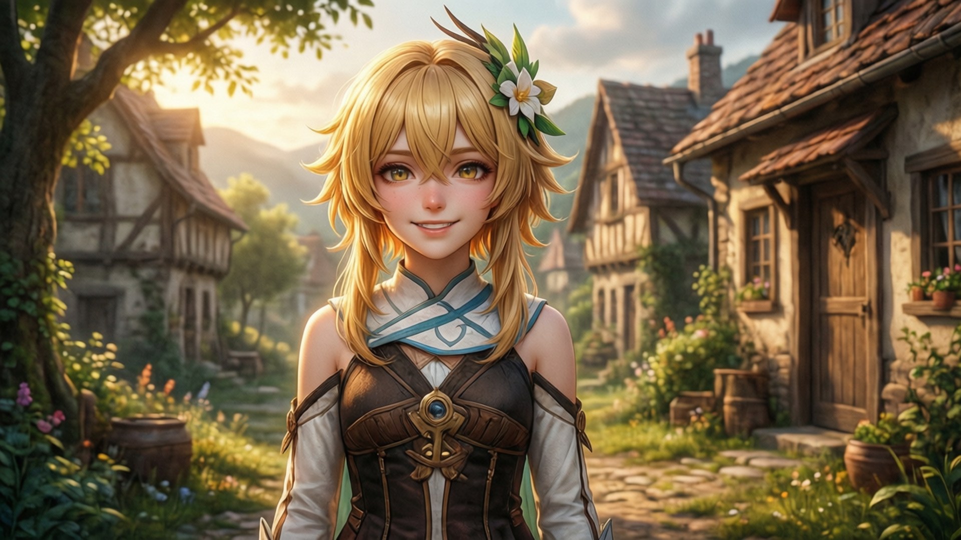 Raphtalia, village, sunny, Full HD Desktop Wallpaper