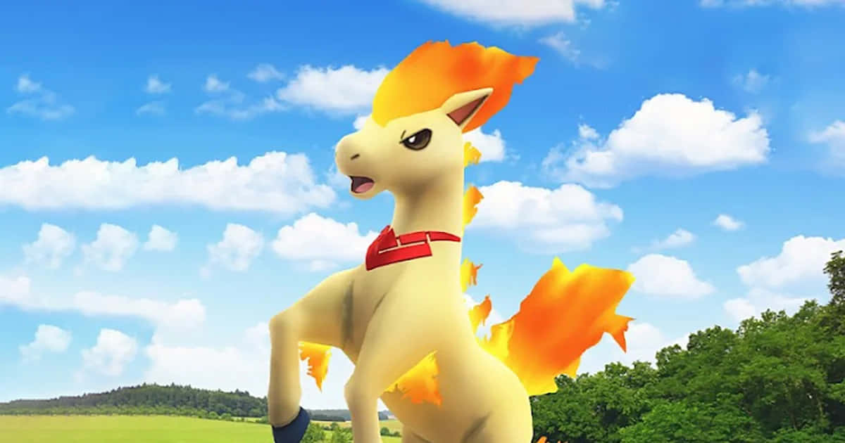 Rapidash, fiery yellow, orange flame mane and tail, SD Desktop Wallpaper