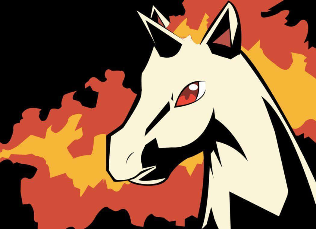 Shiny Rapidash, red eyes, fiery orange and yellow flames, SD Desktop Wallpaper