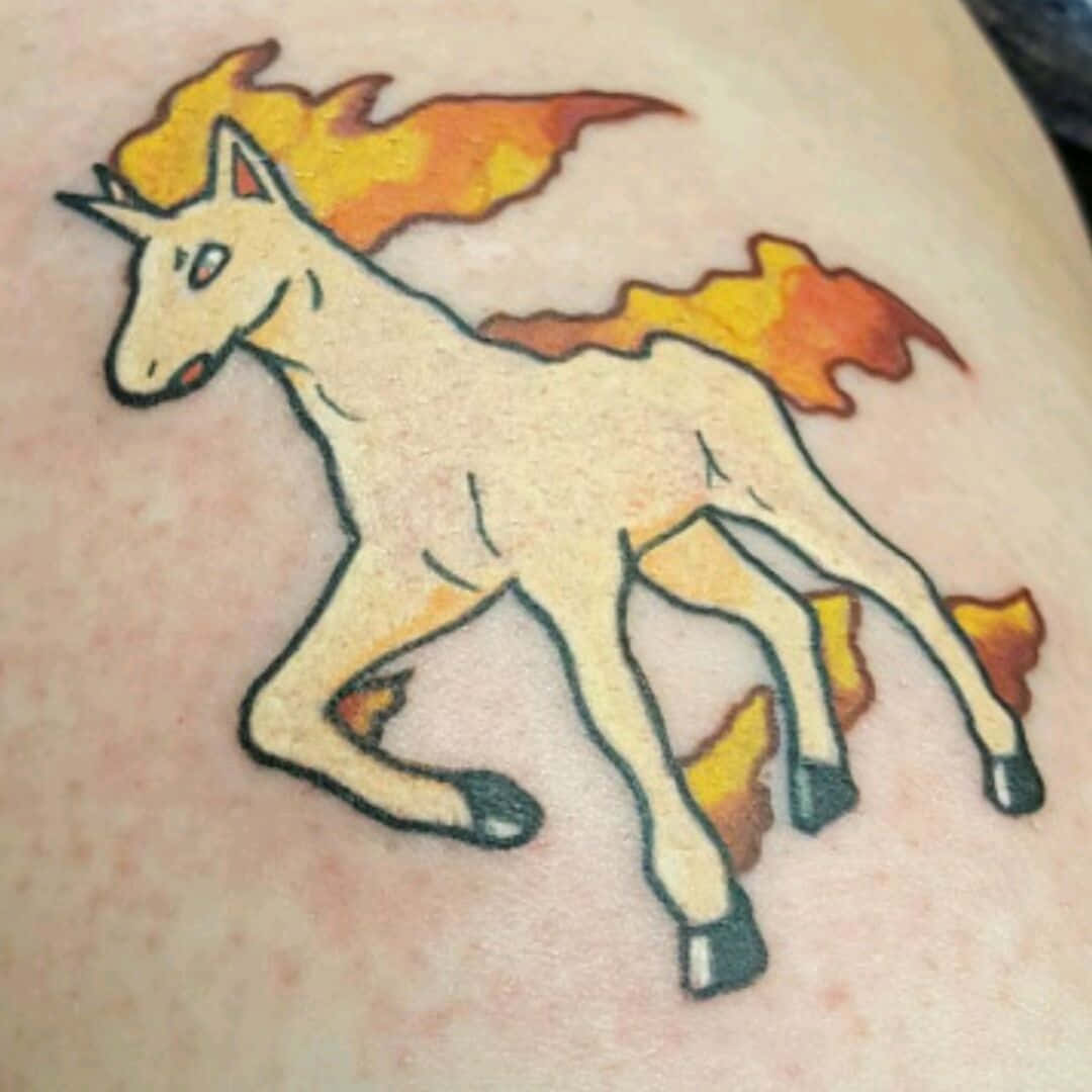 Rapidash, cream-colored, fiery orange and yellow mane and tail, SD Desktop Wallpaper