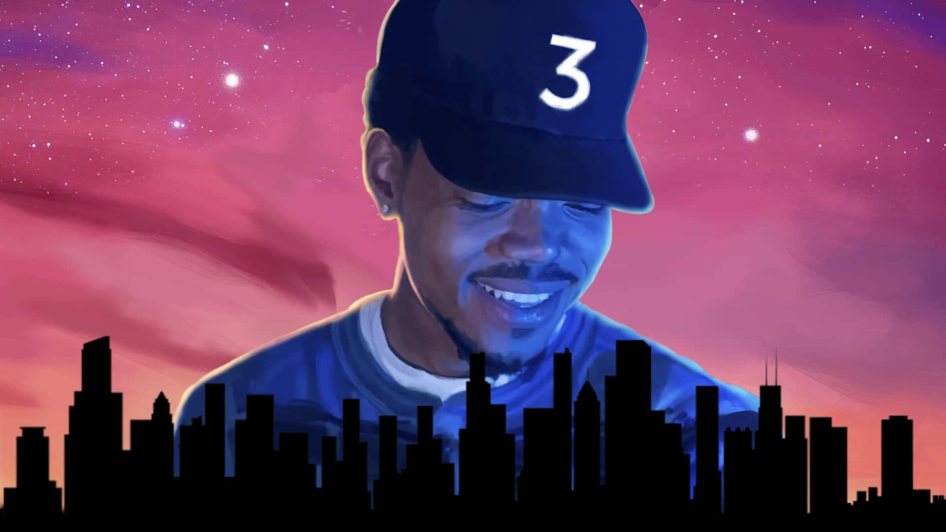 Rapper Pc, number three, vibrant pink and purple starry sky, Full HD Desktop Wallpaper