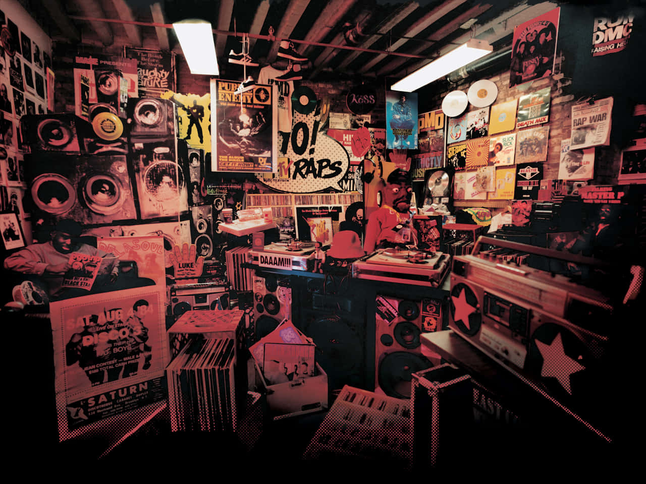 Rapper Pc, retro record store, vintage hip hop posters, HD Desktop Wallpaper