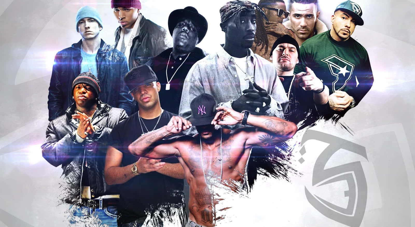 Rapper Pc, hip hop artists, stylized gray background, HD Desktop Wallpaper