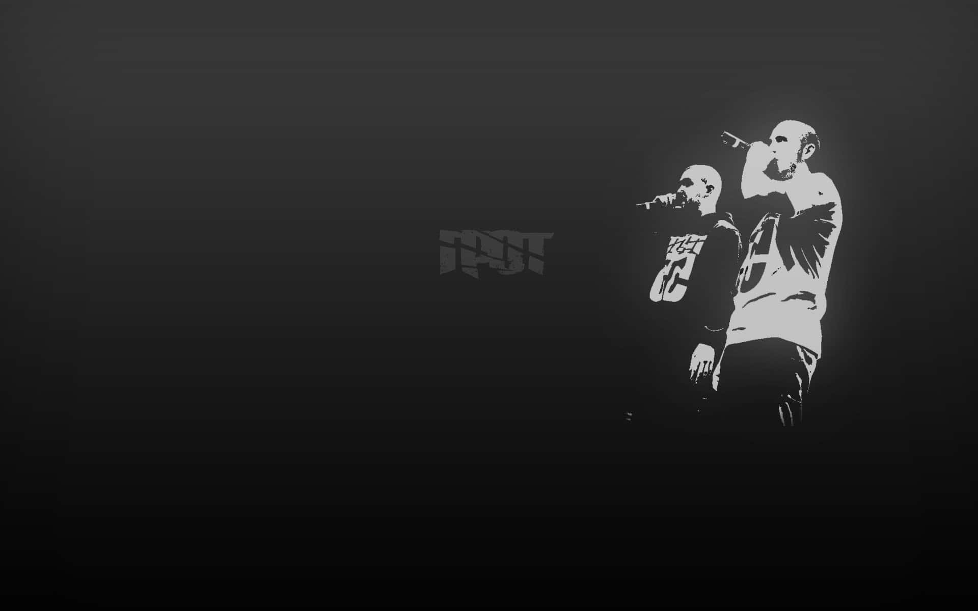 black and white image, two men on stage, silhouetted rappers, Full HD Desktop Wallpaper