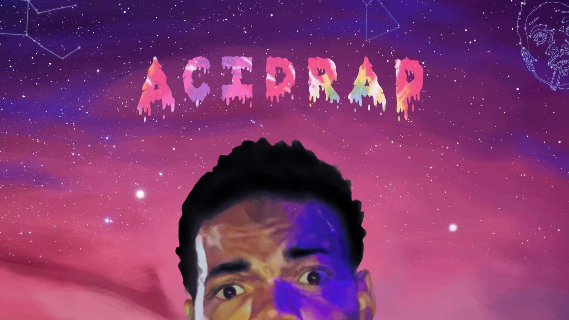 Rapper PC, cosmic purple pink starry sky, dripping rainbow text, Full HD Desktop Wallpaper