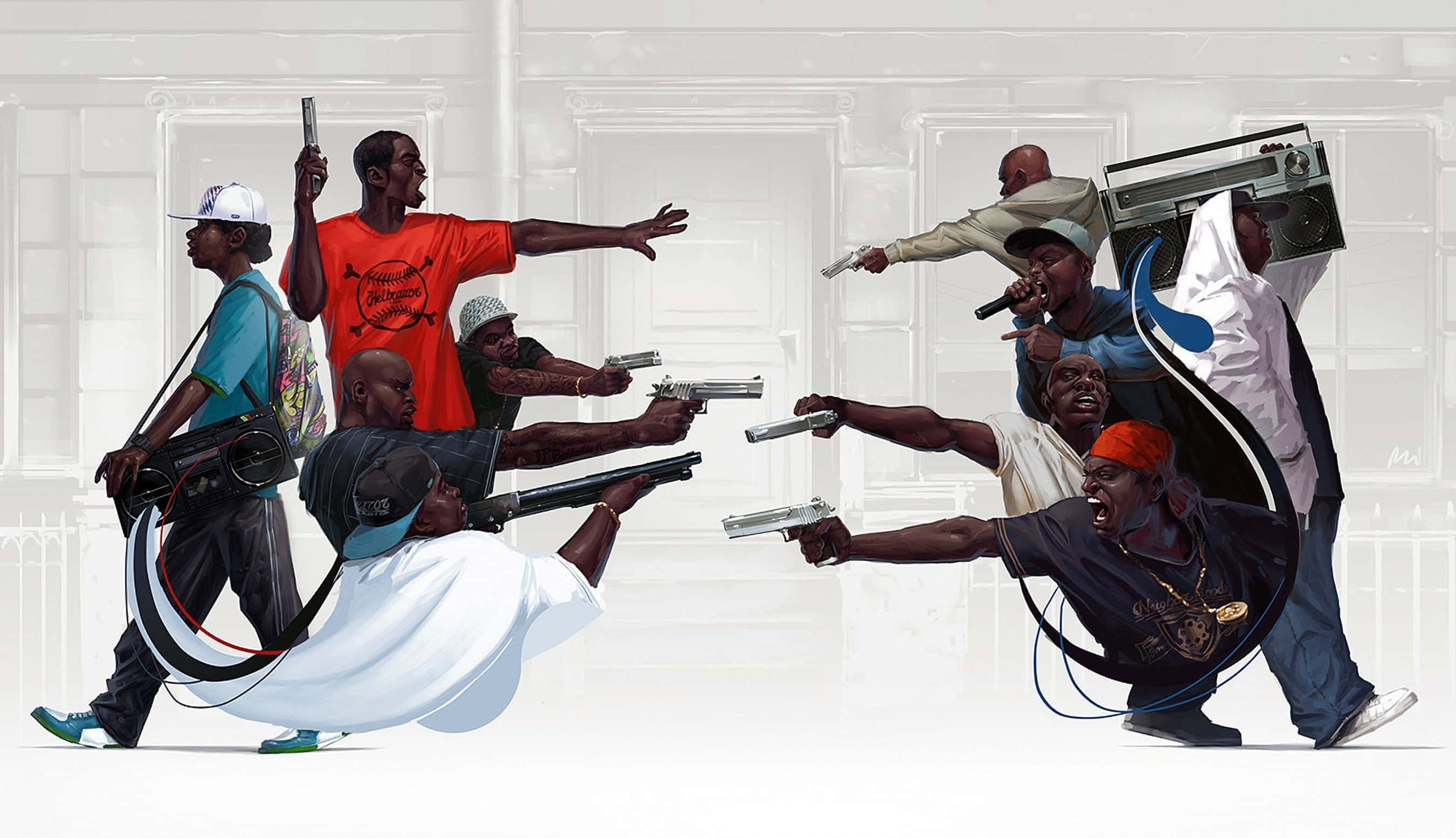 Rapper Pfp, gun fight, men wielding guns, 2K Desktop Wallpaper