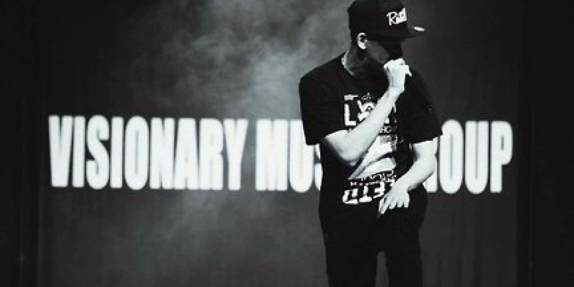 Monochrome Rapper Pfp, black and white photo, rapper in a cap, Full HD Desktop Wallpaper