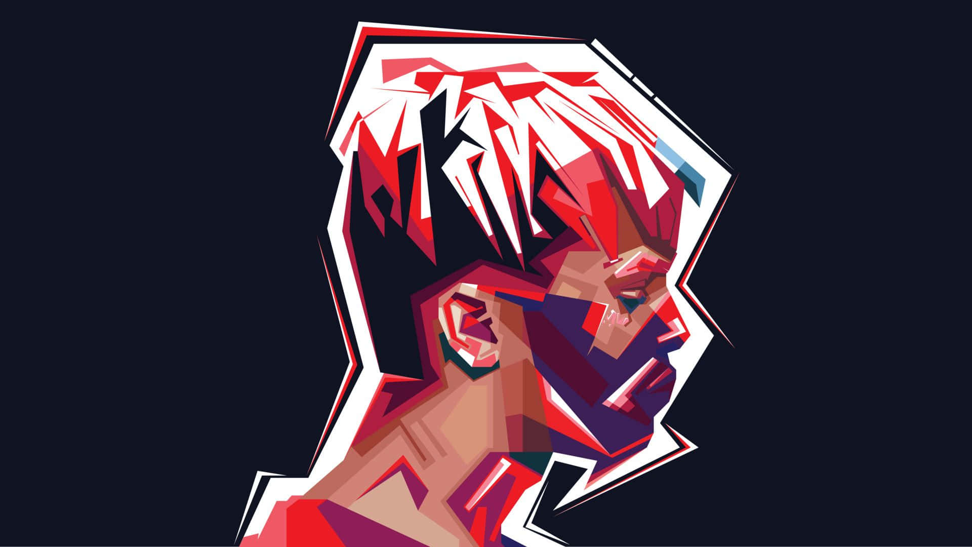 Rapper Pfp, geometric portrait, red and white angular hair, Full HD Desktop Wallpaper