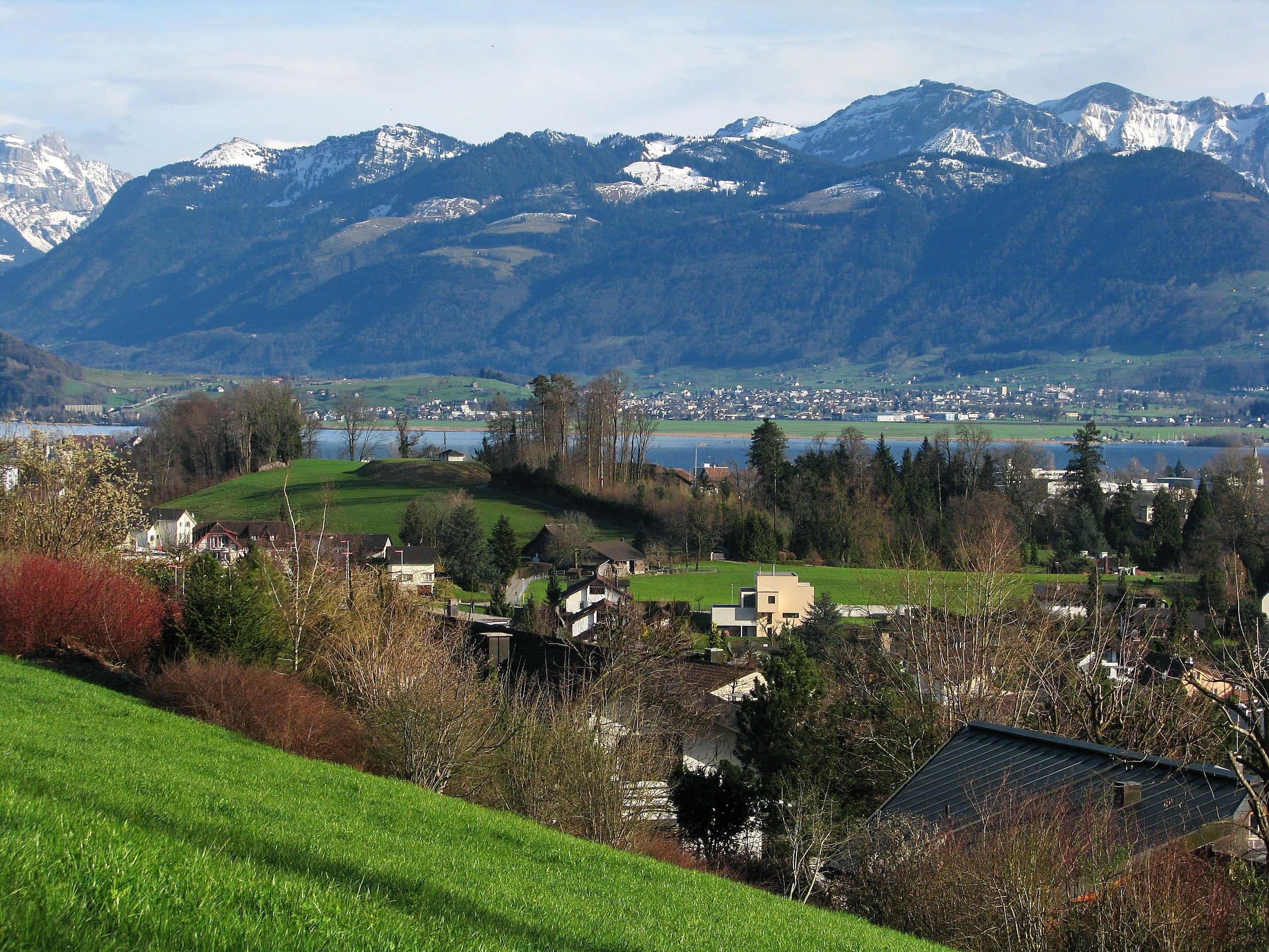 Rapperswil-Jona, skyline, sunset, 2K Desktop Wallpaper