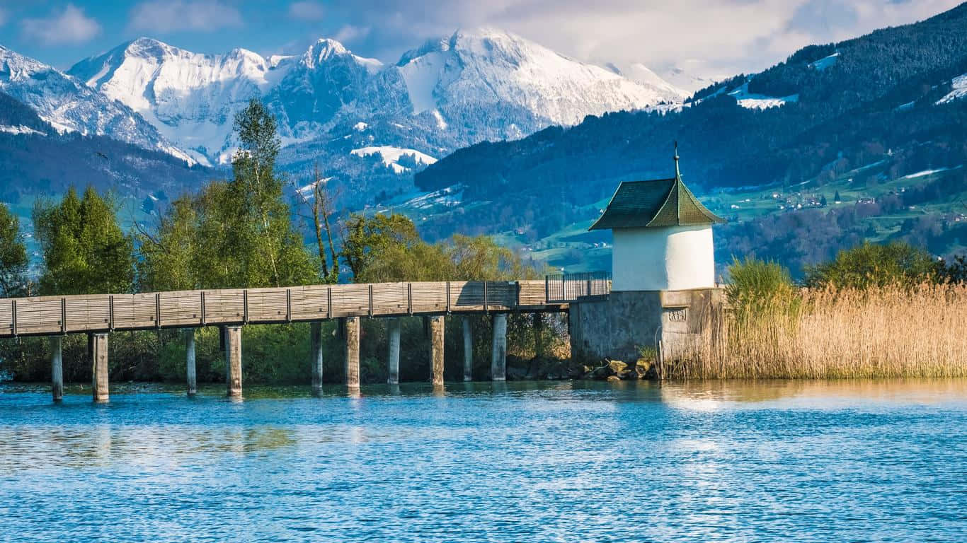 Rapperswil-Jona, wooden pier, calm blue lake, HD Desktop Wallpaper
