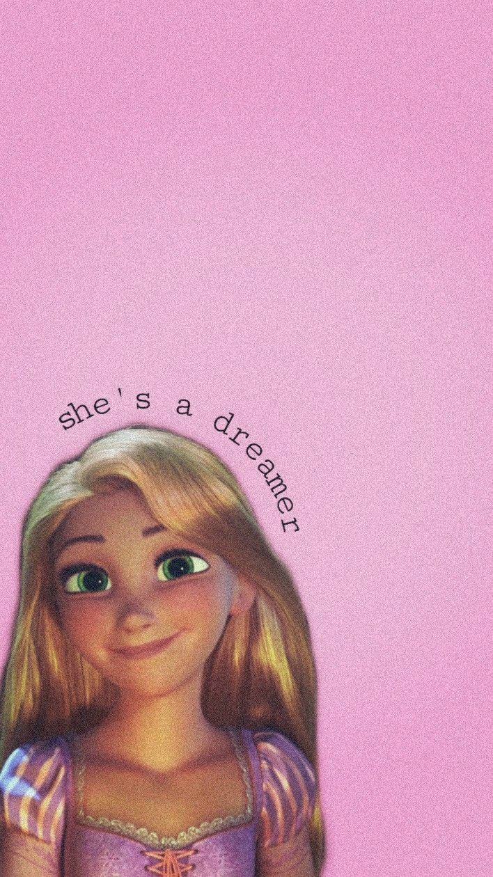 Rapunzel, long blonde hair, soft pink background, SD Phone Wallpaper