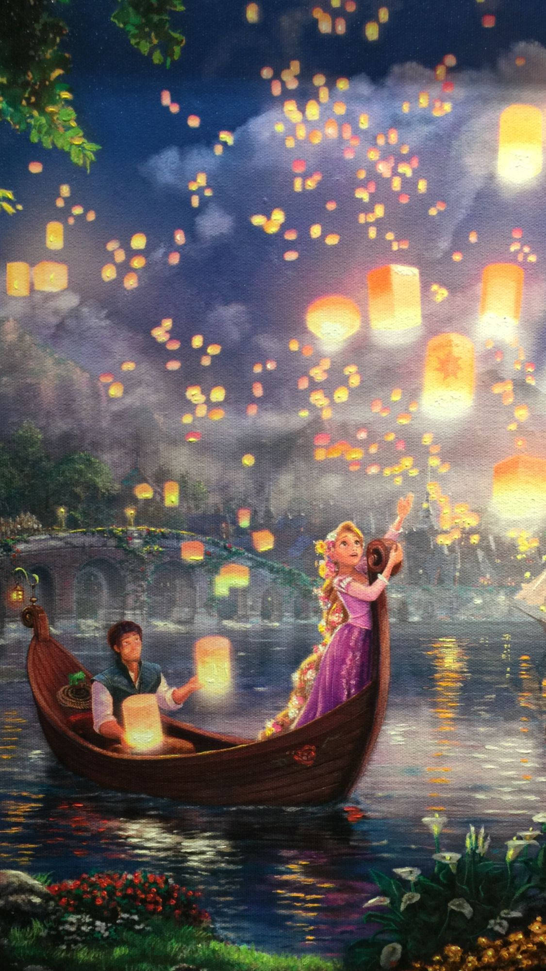 Rapunzel, canvas painting, glowing lanterns, Full HD Phone Wallpaper
