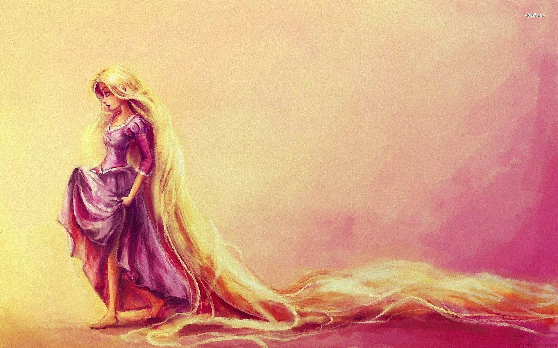Rapunzel, golden hair, purple gown, Full HD Desktop Wallpaper