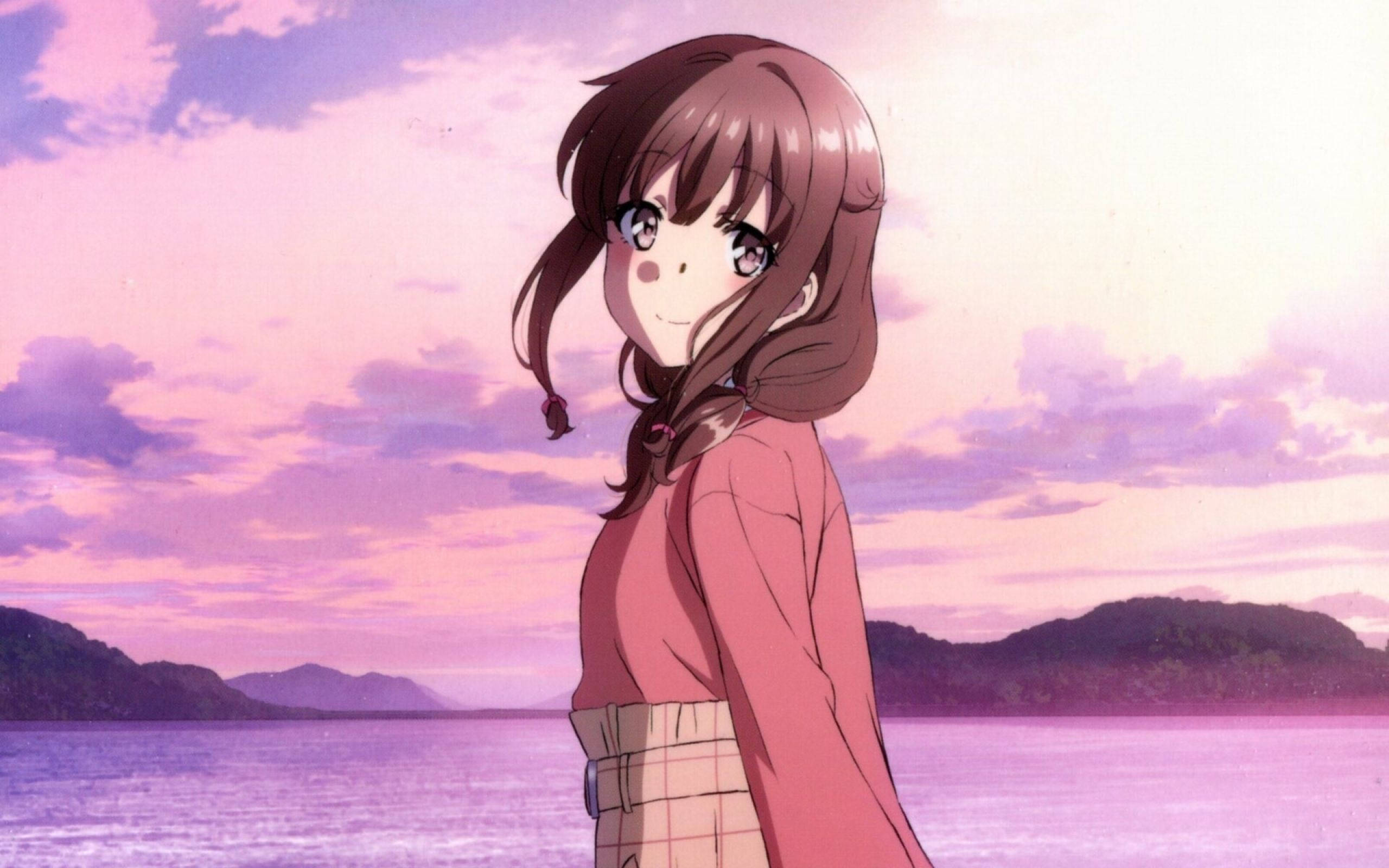 Rascal Does Not Dream Of Bunny Girl Senpai, purple sky, brown hair, 2K Desktop Wallpaper