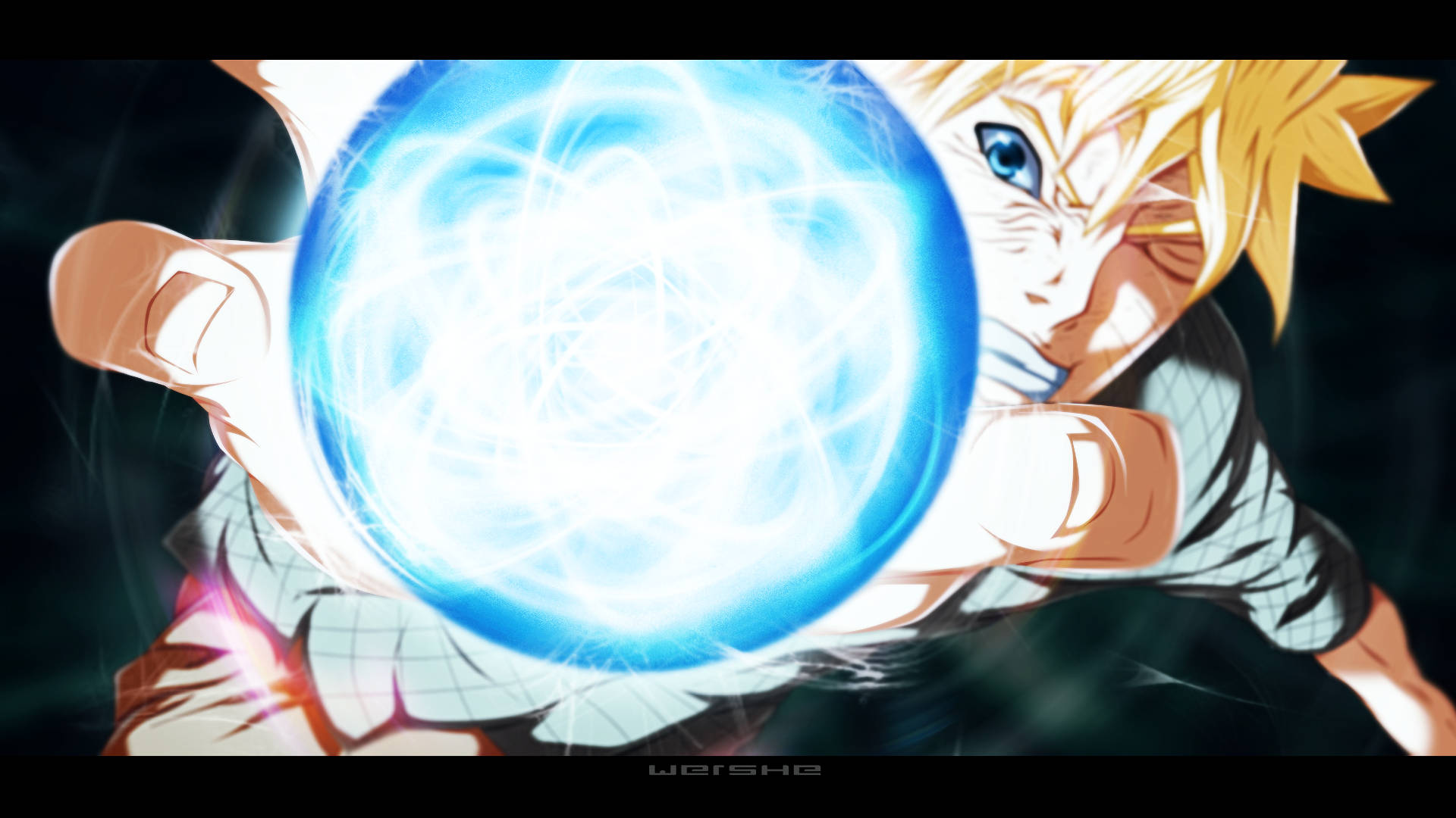 Rasengan, glowing blue energy sphere, spiky blonde hair, Full HD Desktop Wallpaper