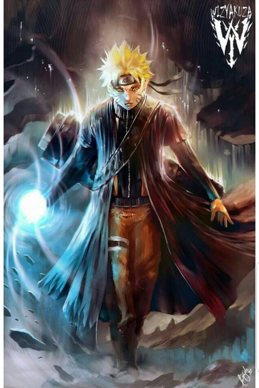 Rasengan, spiky-haired anime warrior, dark cloak, HD Phone Wallpaper