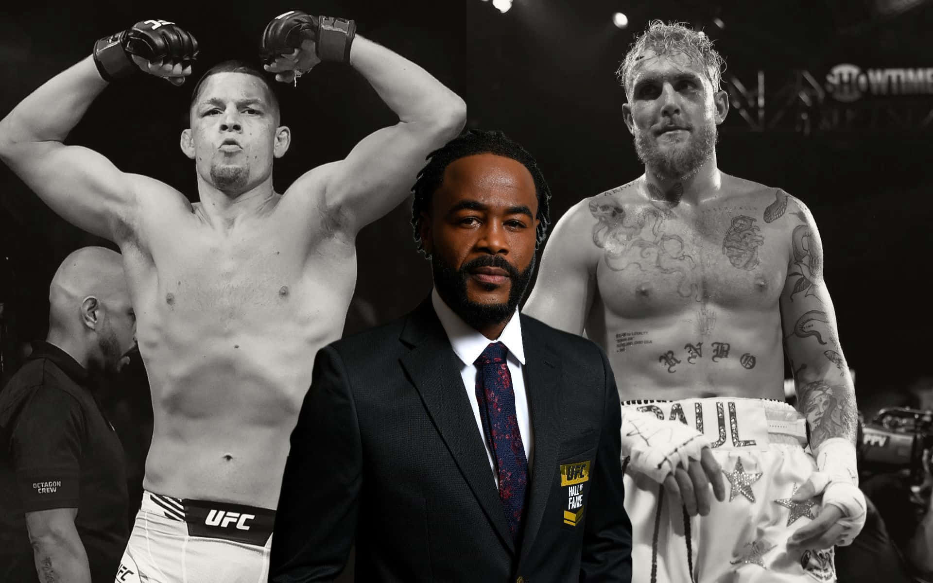Rashad Evans, UFC fighters, suited announcer, Full HD Desktop Wallpaper