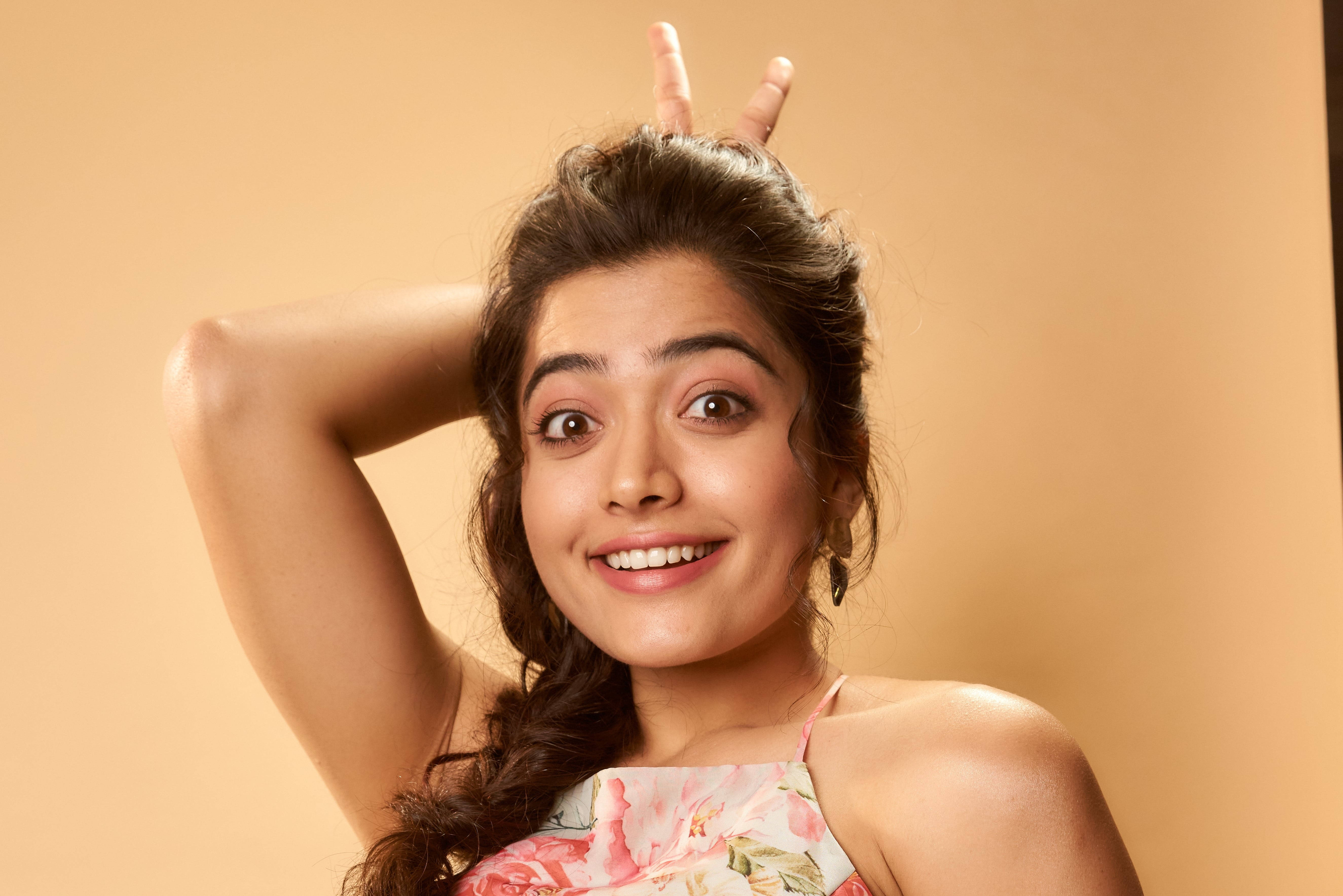 Rashmika Mandanna, dark hair, bright smile, 5K Desktop Wallpaper