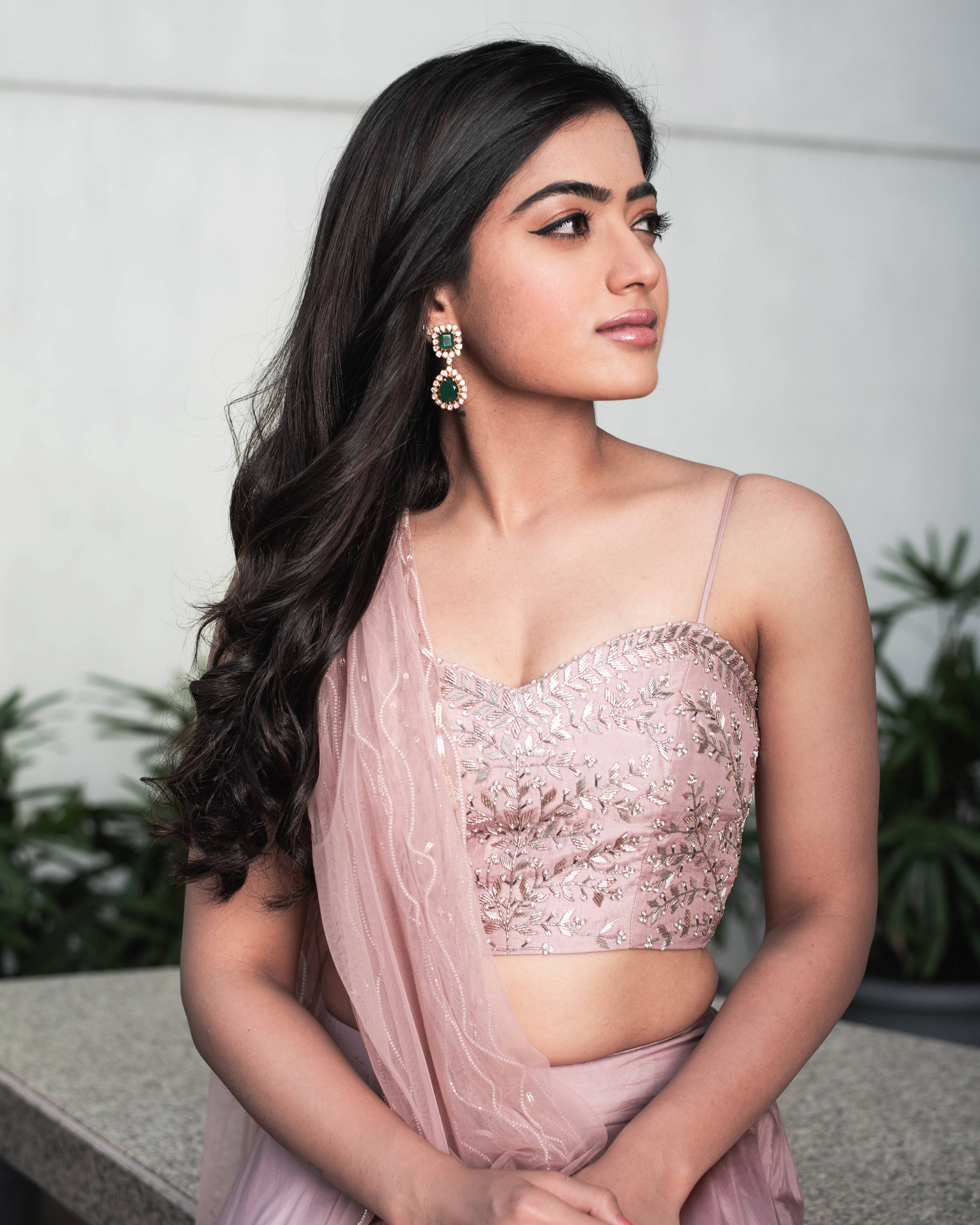 Rashmika Mandanna, pink dress, embellished blouse, 4K Phone Wallpaper