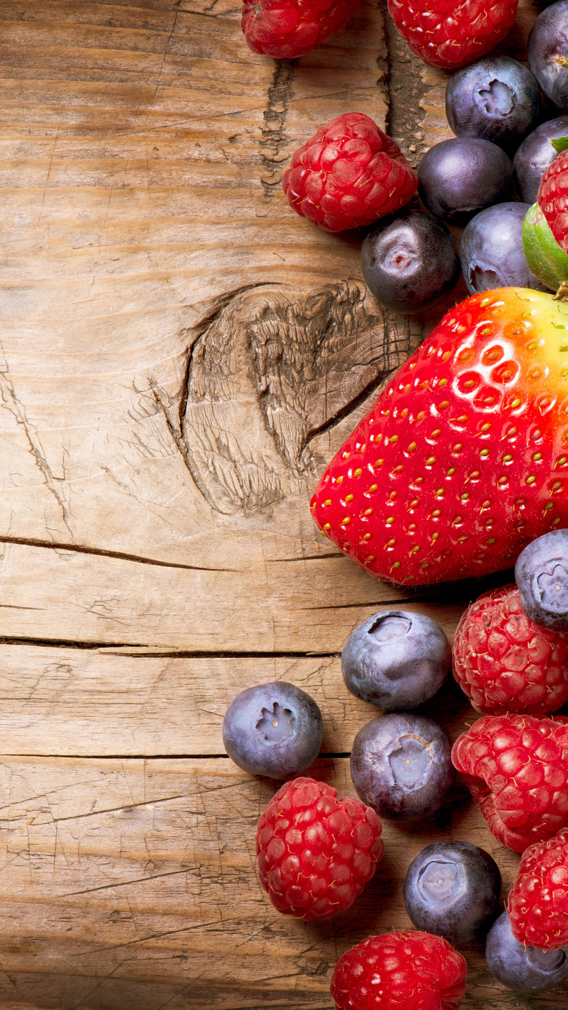 raspberries, strawberries, blueberries, 4K Phone Wallpaper
