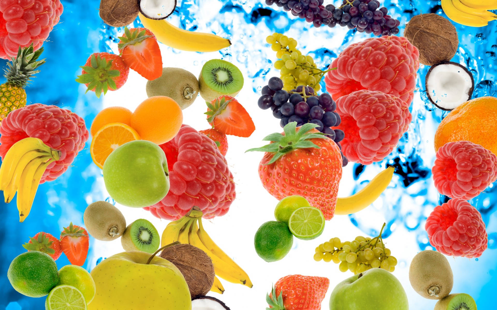 tropical fruits, raspberries, strawberries, Full HD Desktop Wallpaper