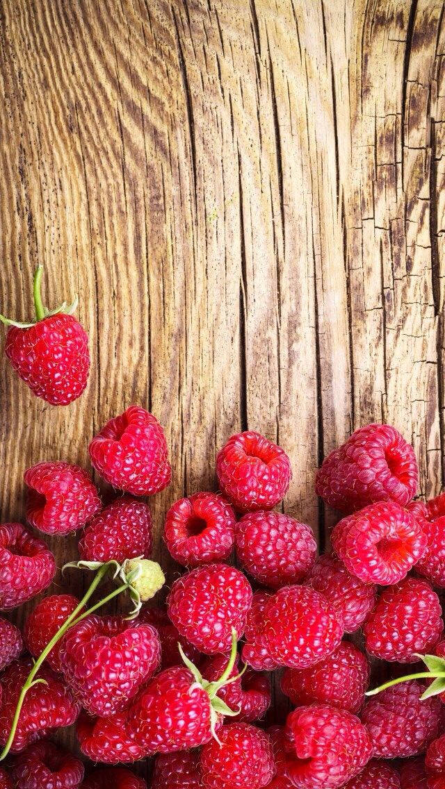 red raspberries, weathered wooden surface, rich grain texture, SD Phone Wallpaper