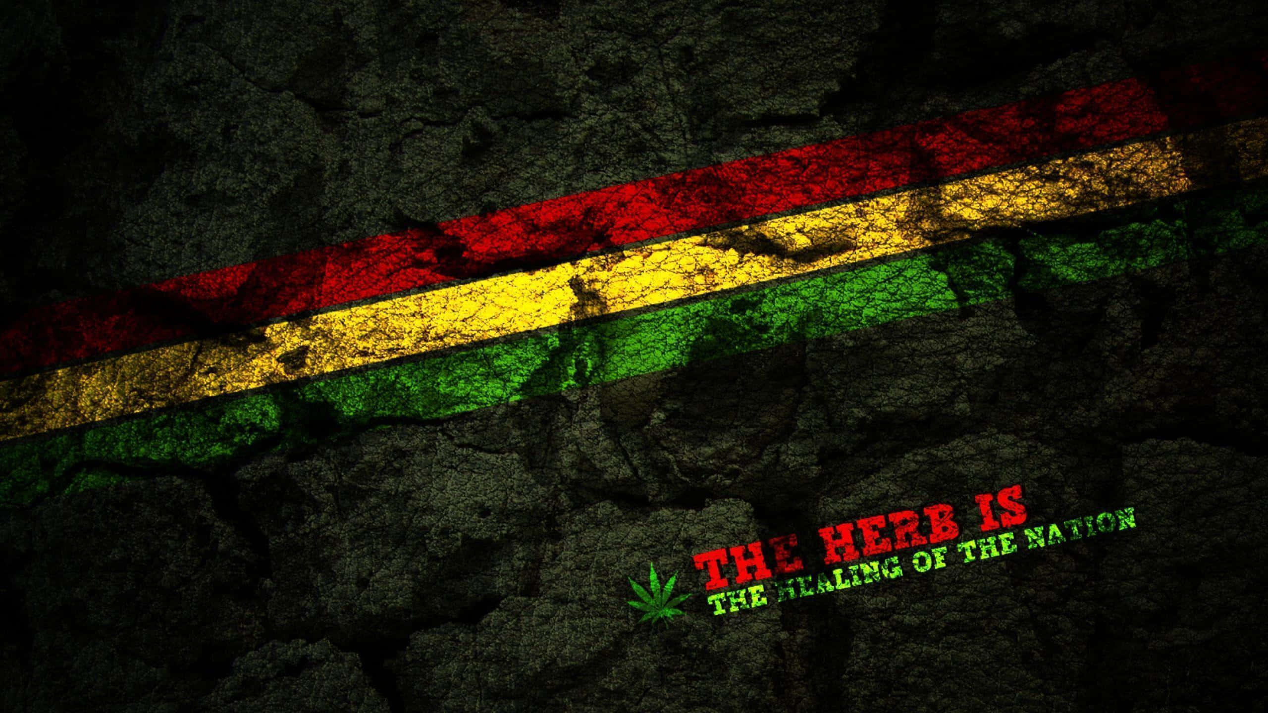 Rasta flag, cracked dark concrete, bold text, 2K Desktop Wallpaper