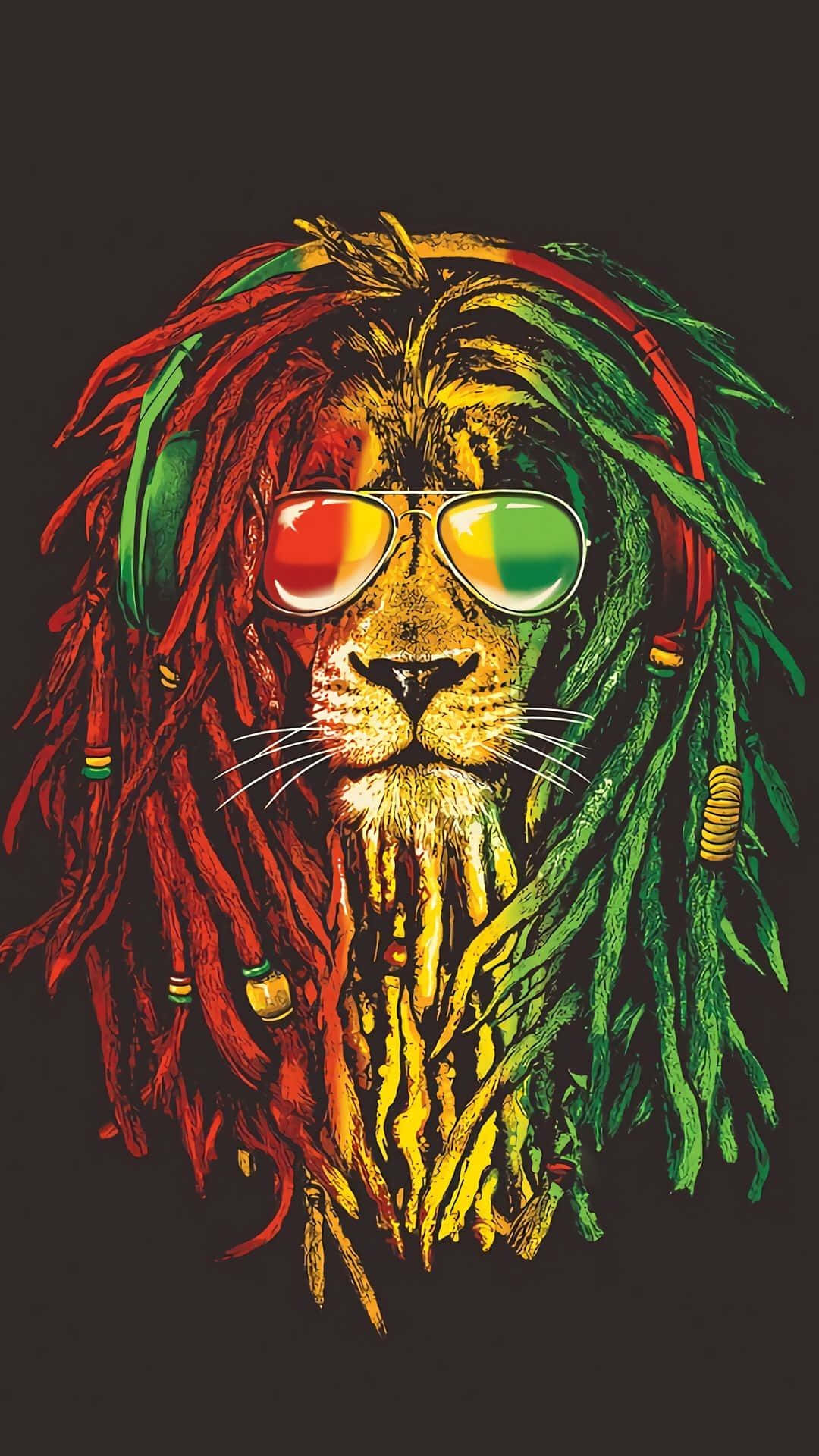 lion, dreadlocks, headphones, Full HD Phone Wallpaper