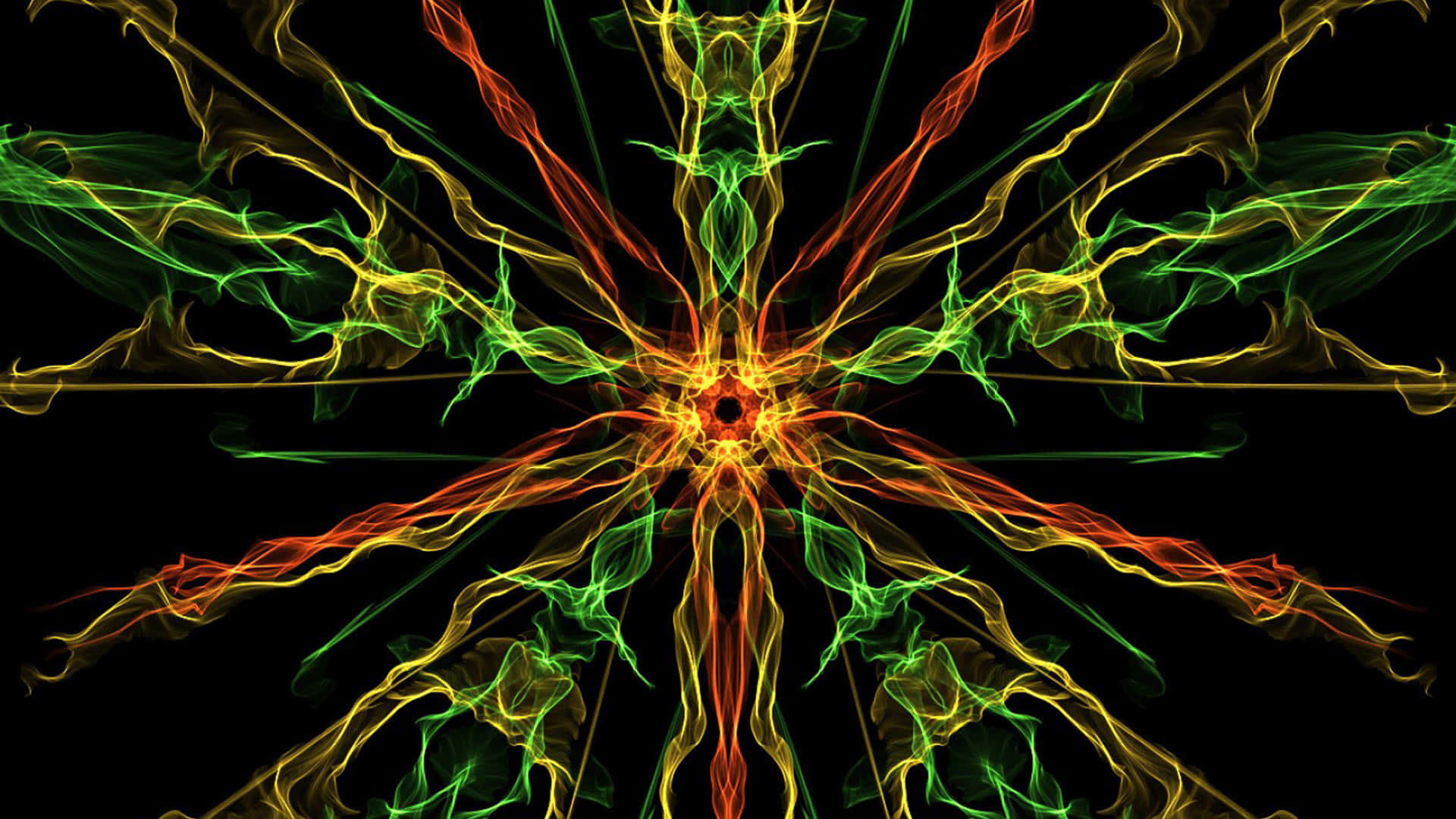Rasta, neon fractal tendrils, black void, Full HD Desktop Wallpaper