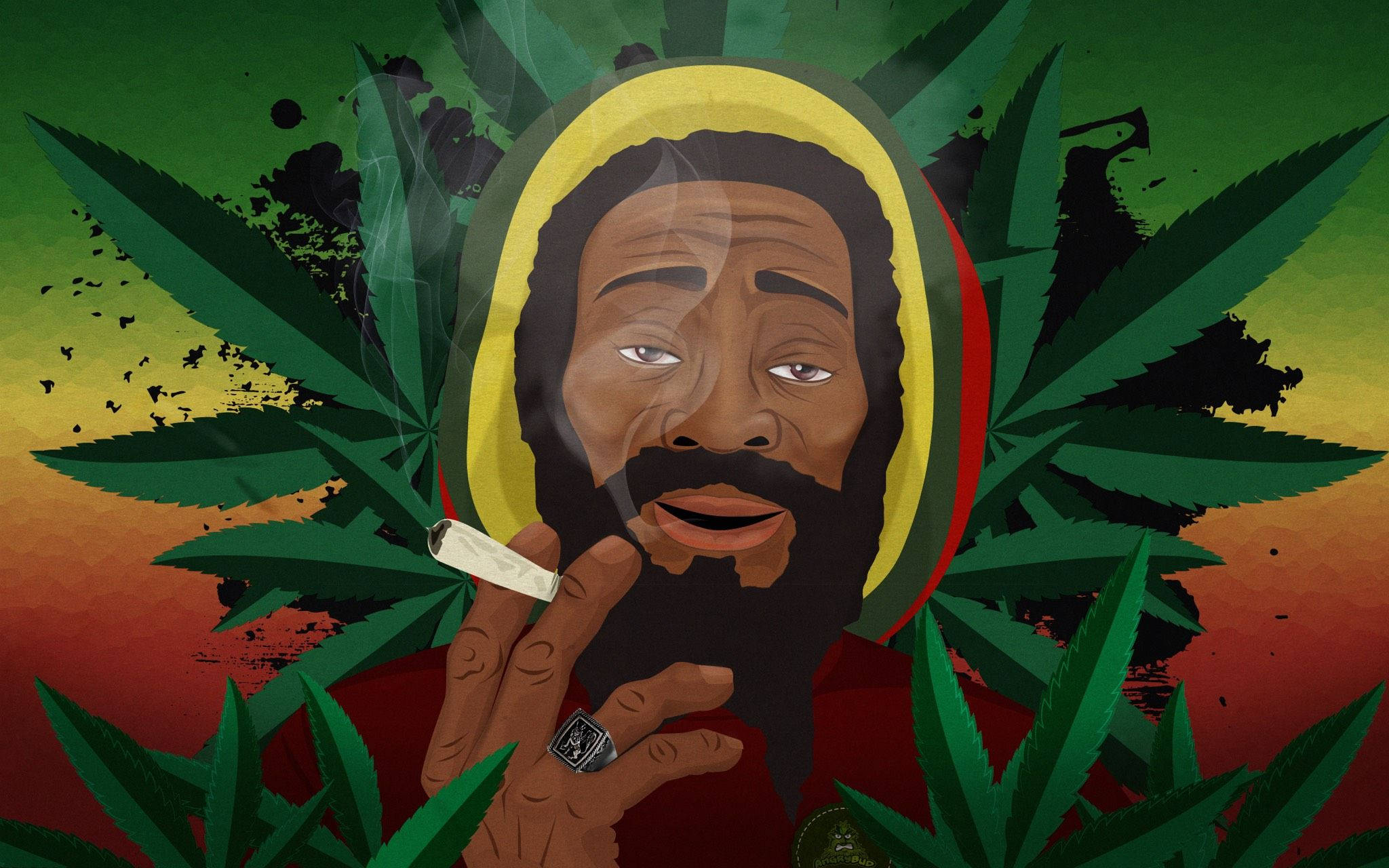 Rastafarian hat, bearded man, joint, Full HD Desktop Wallpaper